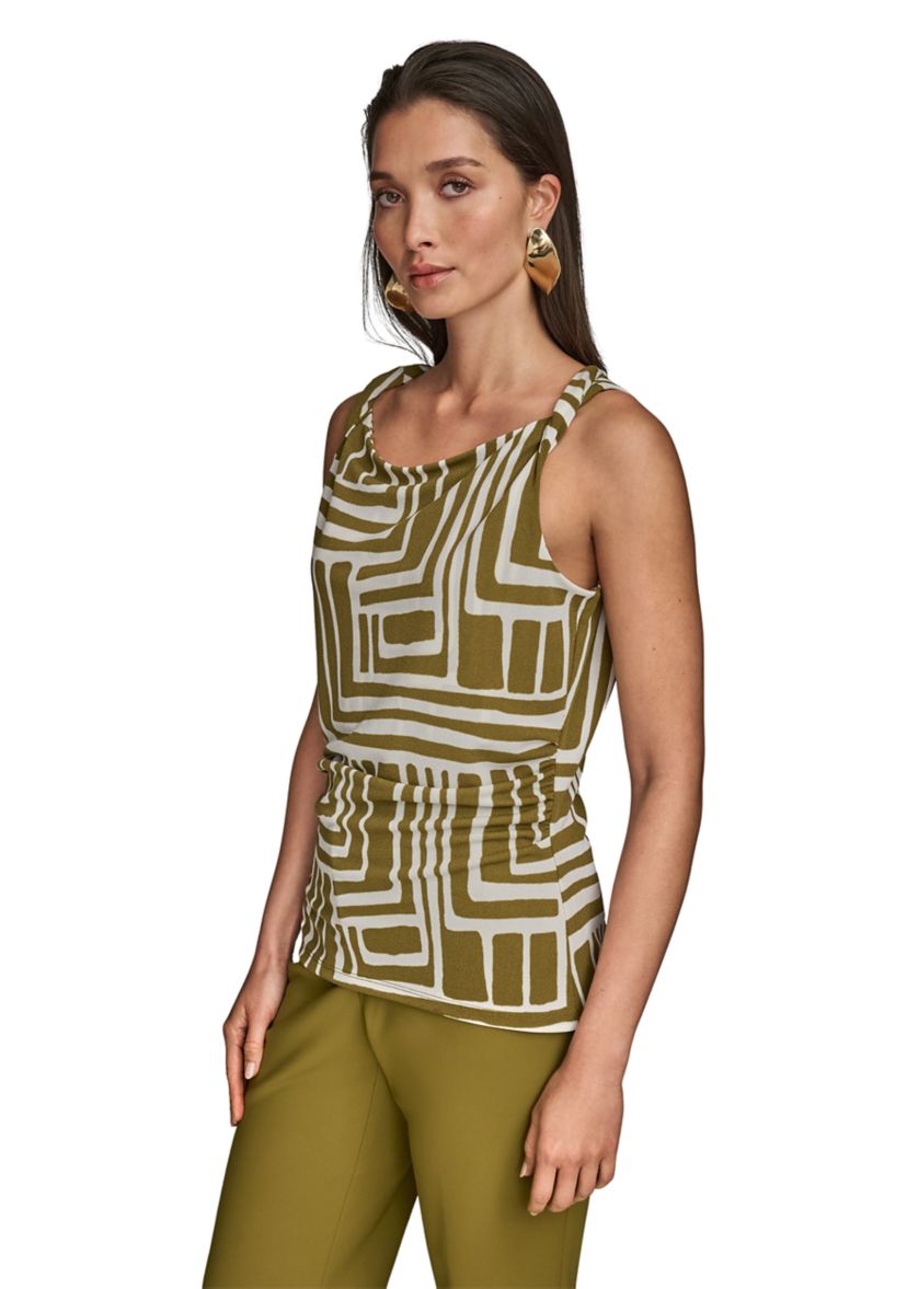 Womens Printed Twist Front Cowl Neck Top