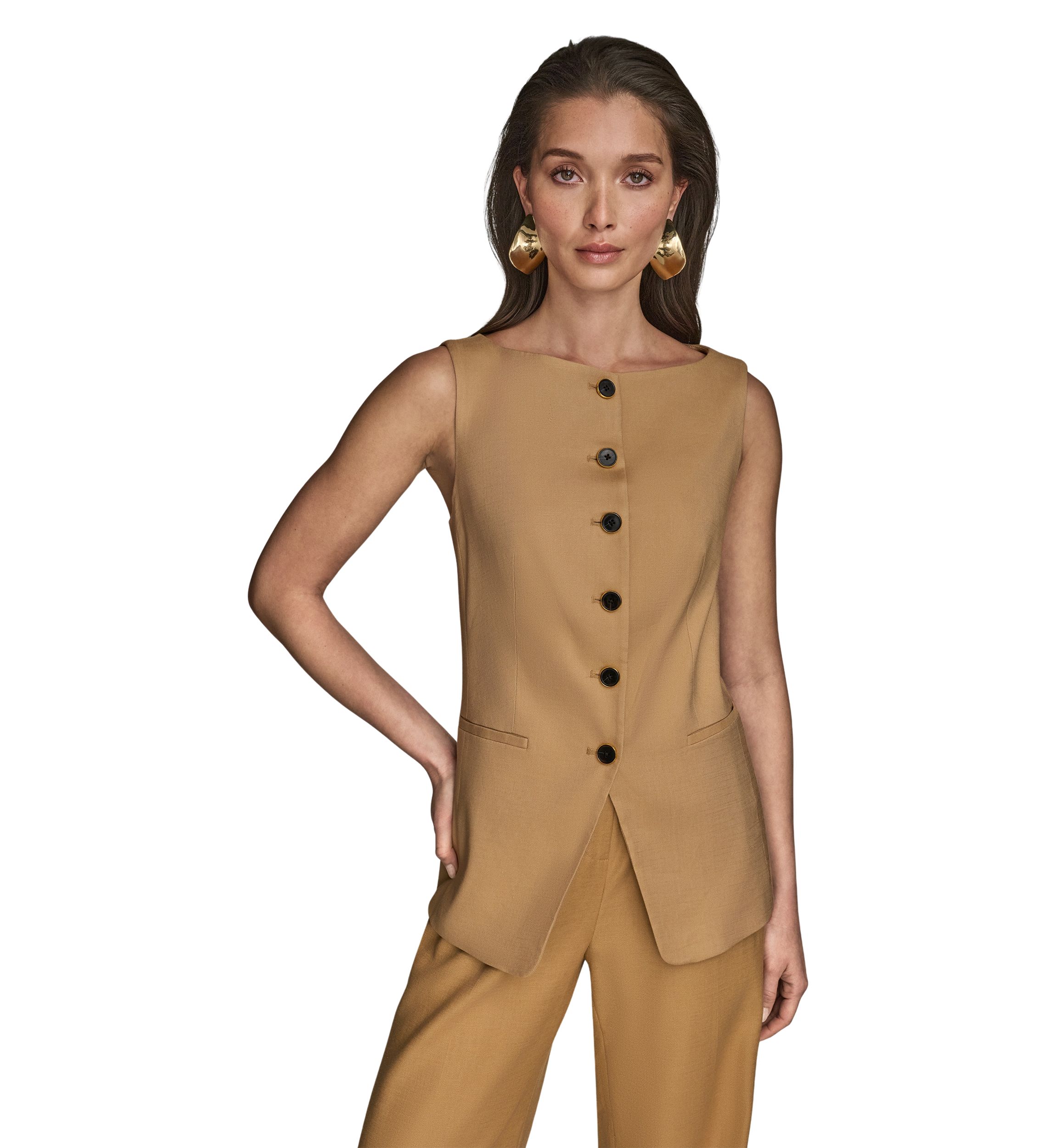 Womens Linen Button Front Vest