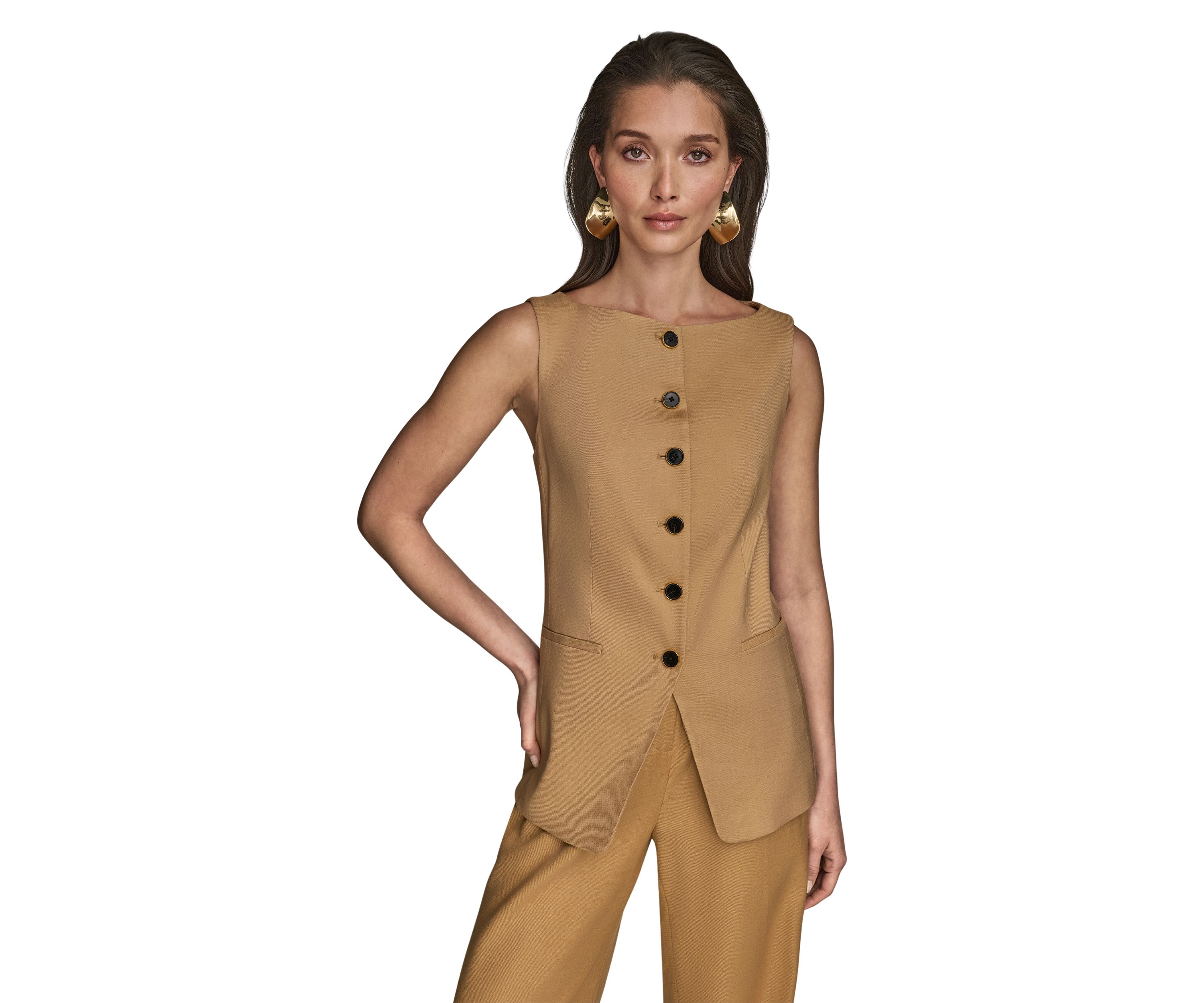 Womens Linen Button Front Vest