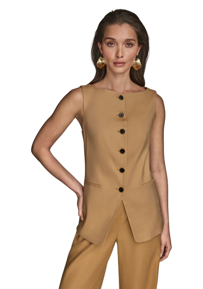 Womens Linen Button Front Vest