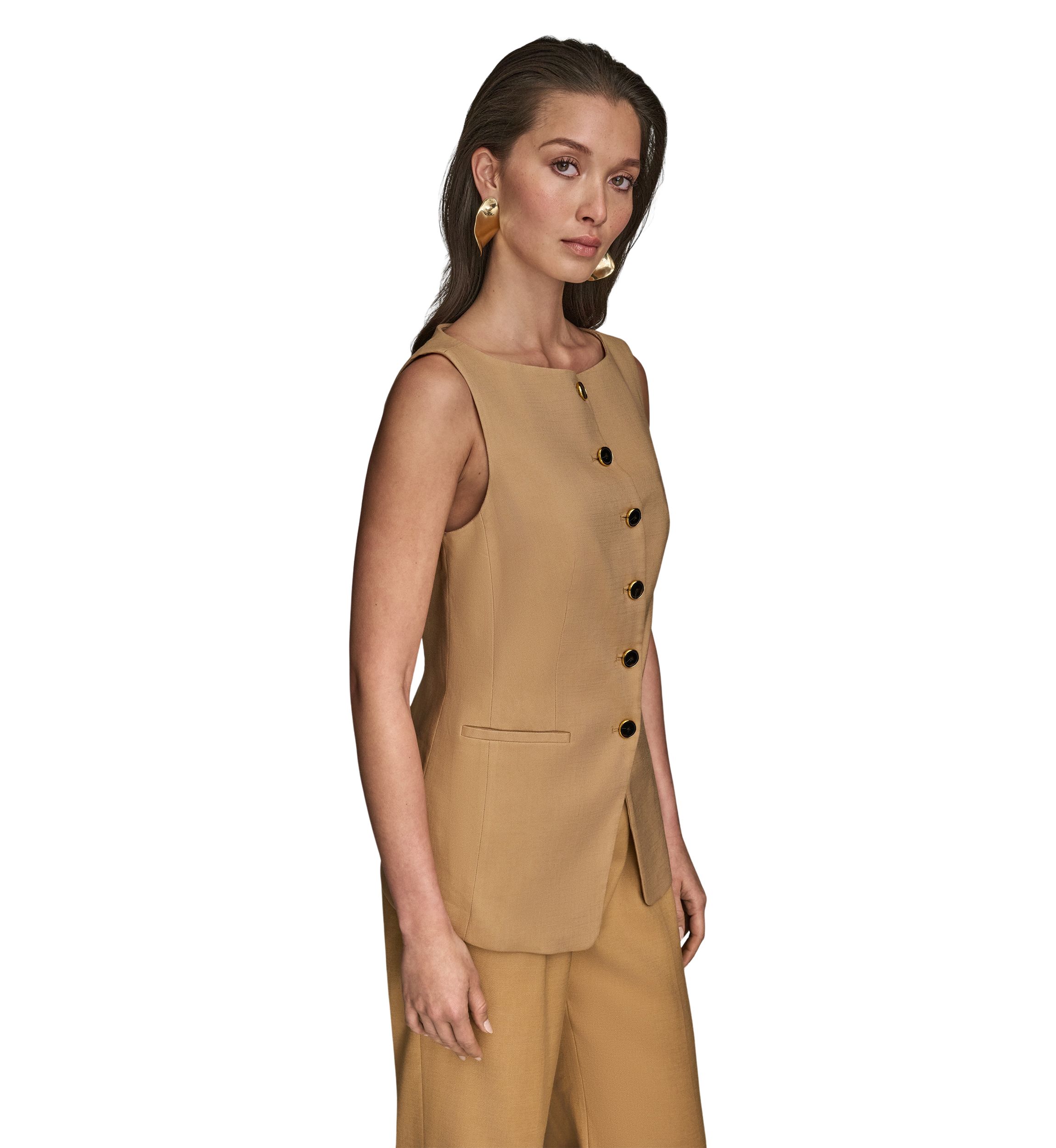 Womens Linen Button Front Vest
