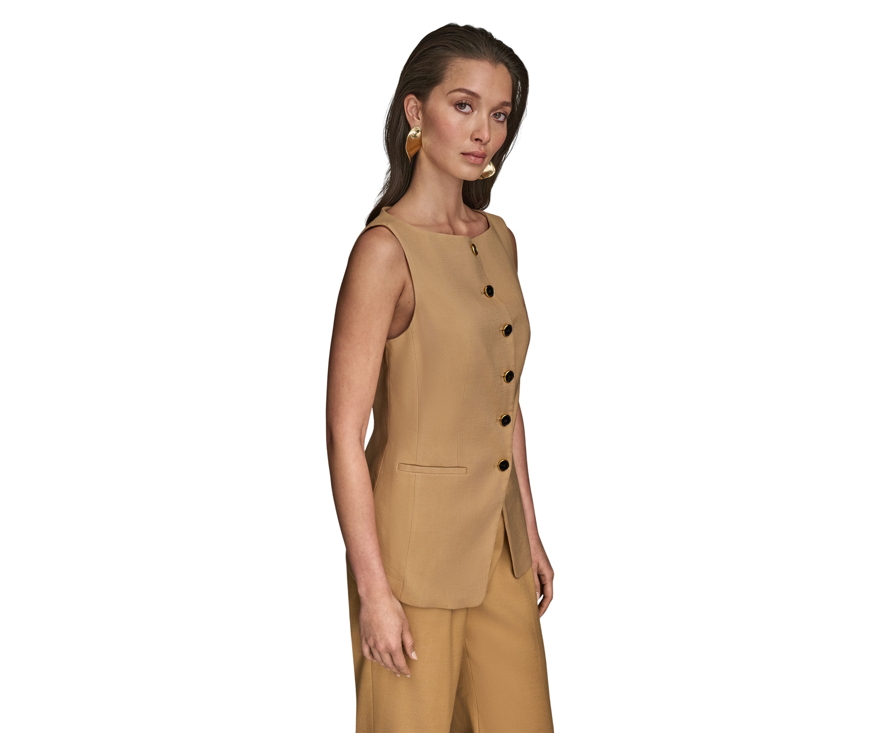 Womens Linen Button Front Vest