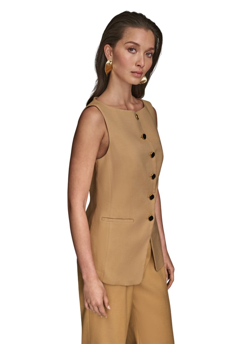 Womens Linen Button Front Vest