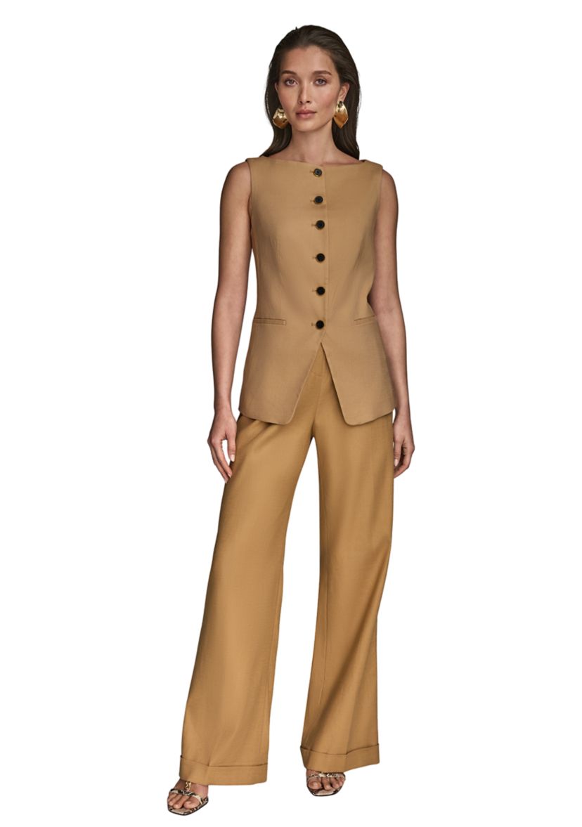 Womens Linen Button Front Vest