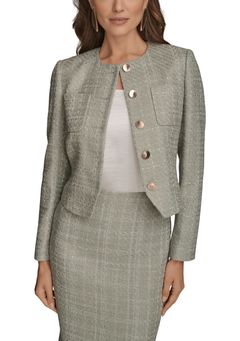 Womens Tweed Button Front Jacket