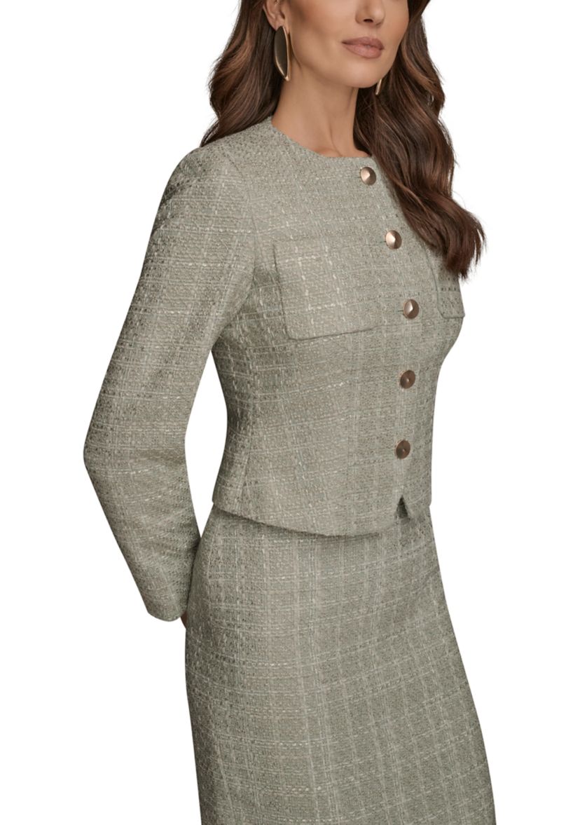 Womens Tweed Button Front Jacket