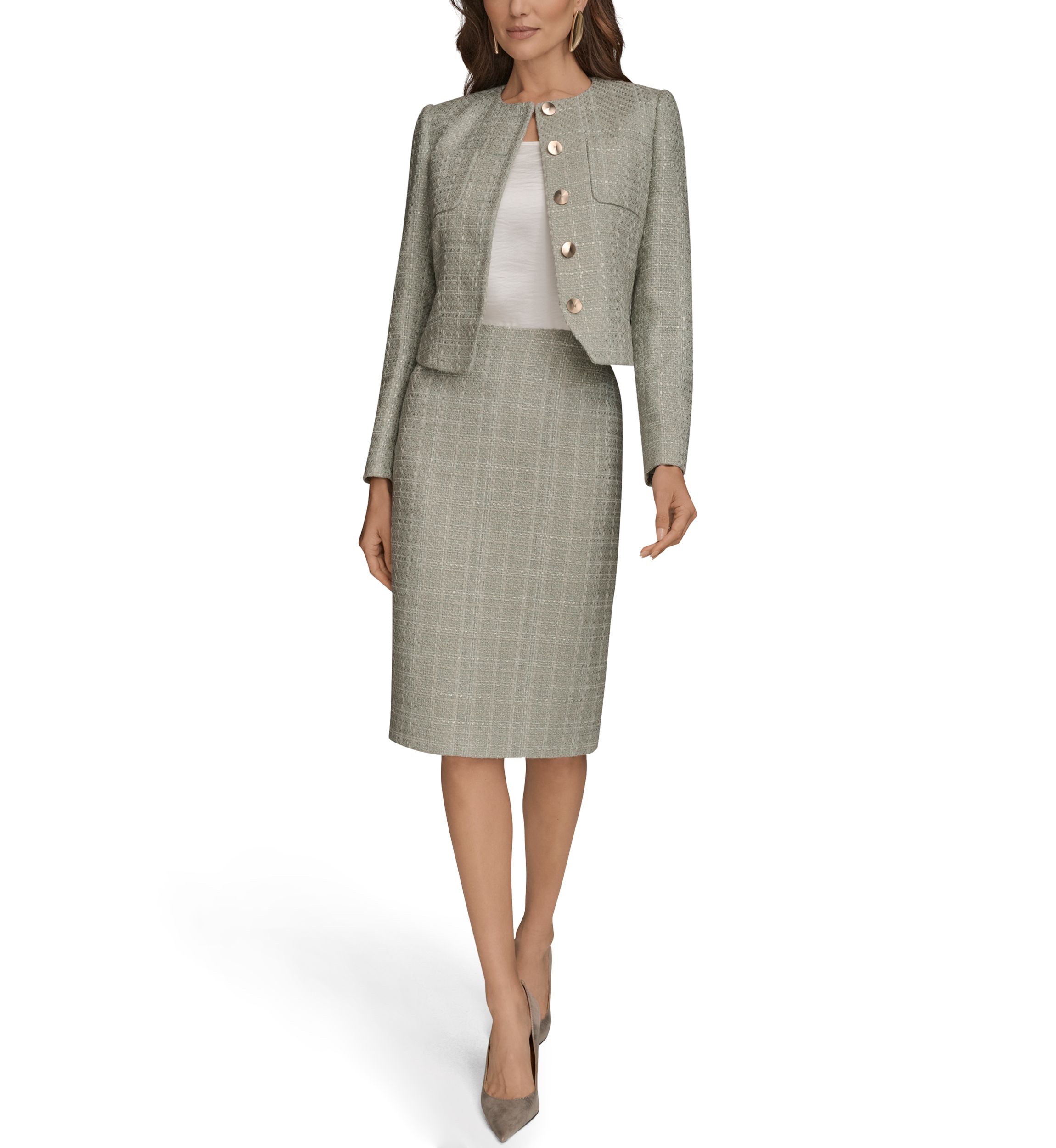 Womens Tweed Button Front Jacket