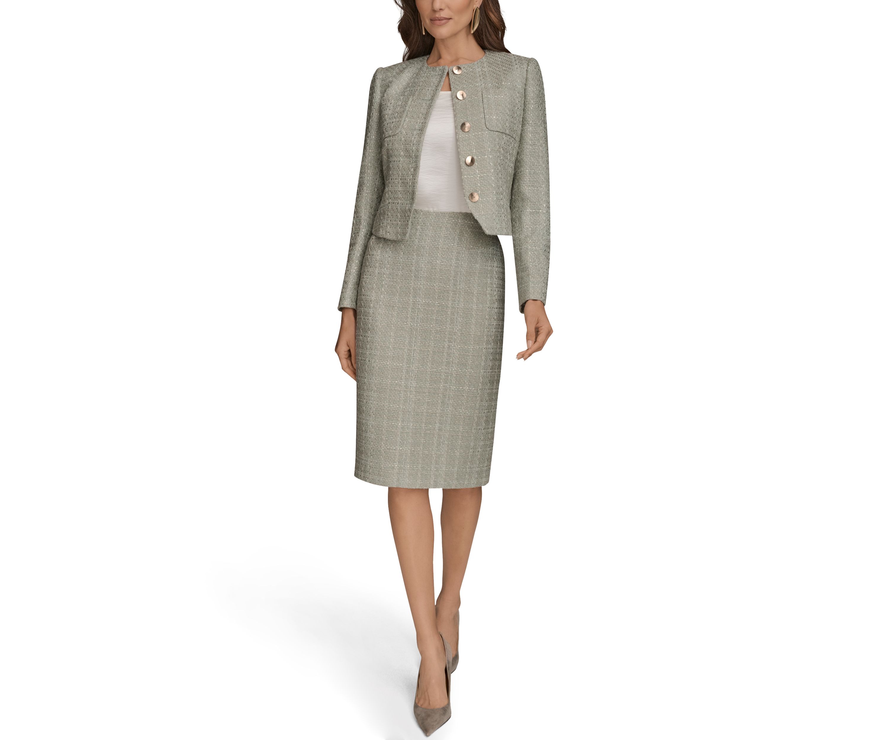 Womens Tweed Button Front Jacket