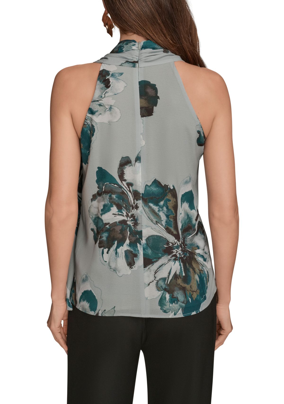 Womens Sleeveless Asymmetrical Neckline Blouse with Drapred Shoulder 