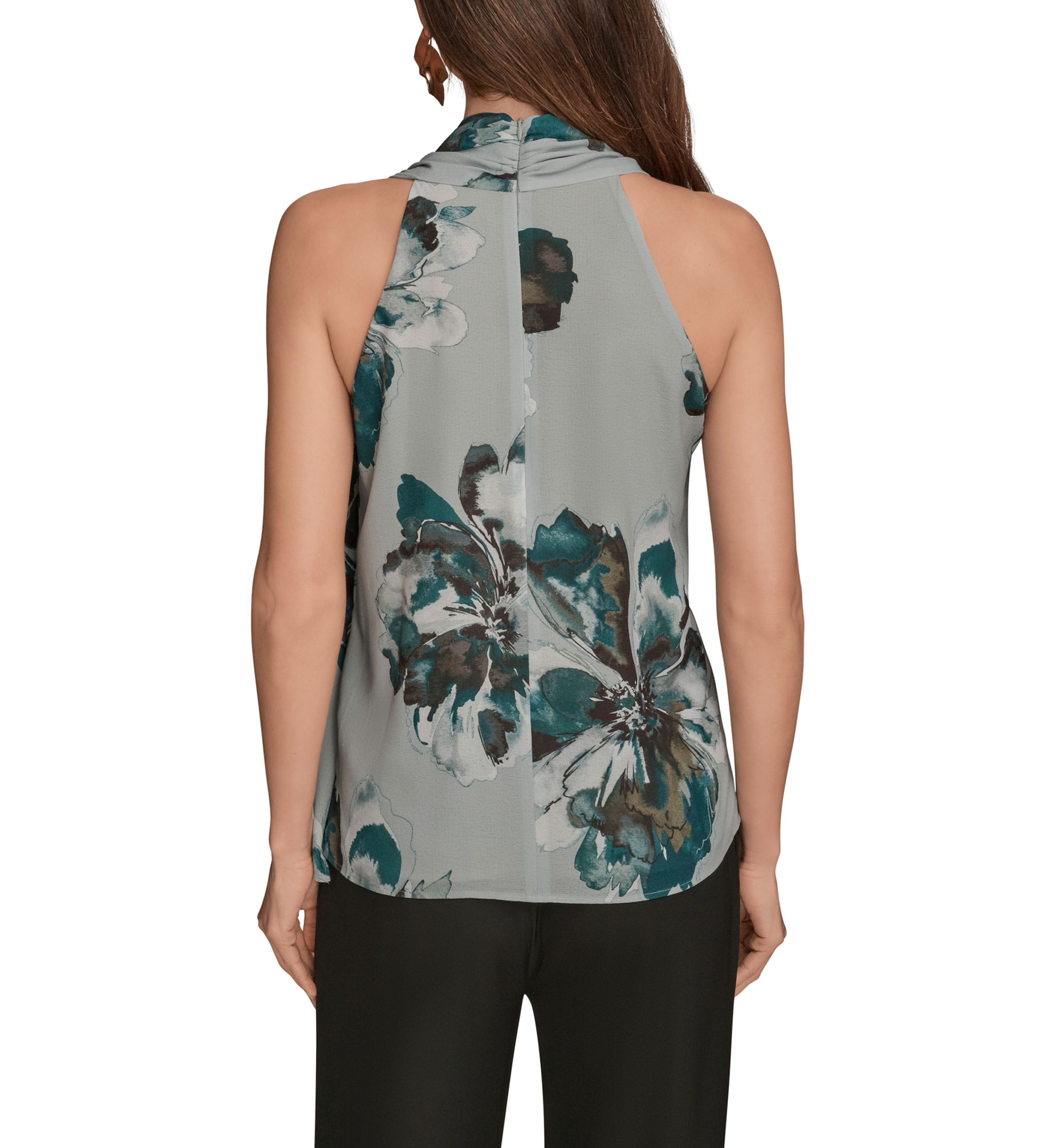 Womens Sleeveless Asymmetrical Neckline Blouse with Drapred Shoulder 