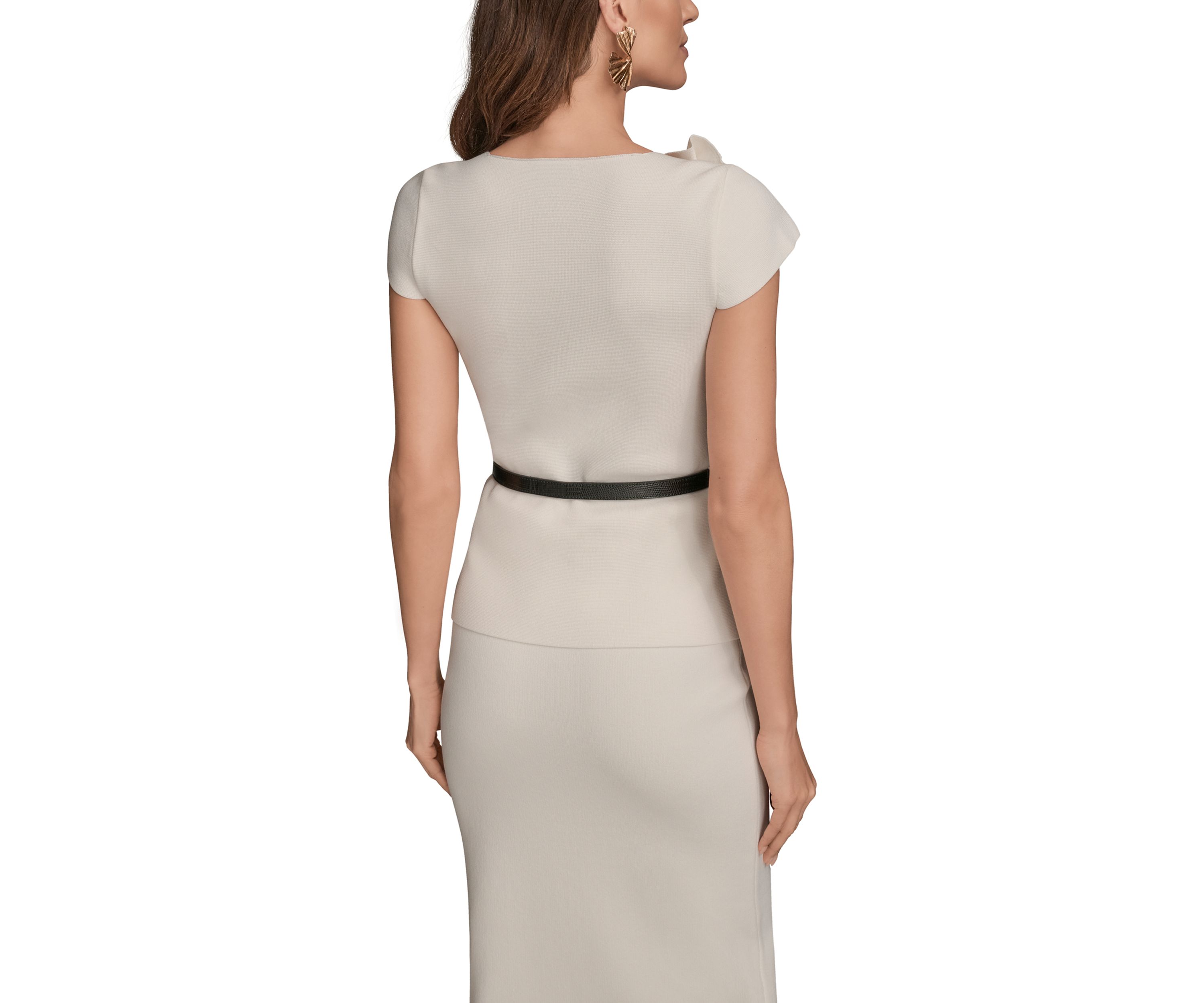 Womens Asymmetric Short Sleeve Belted Sweater