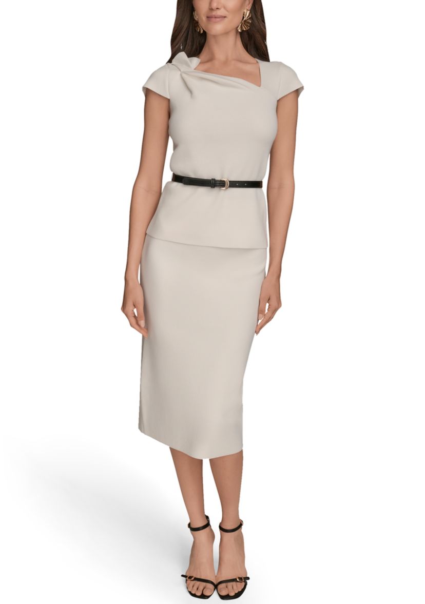 Womens Asymmetric Short Sleeve Belted Sweater