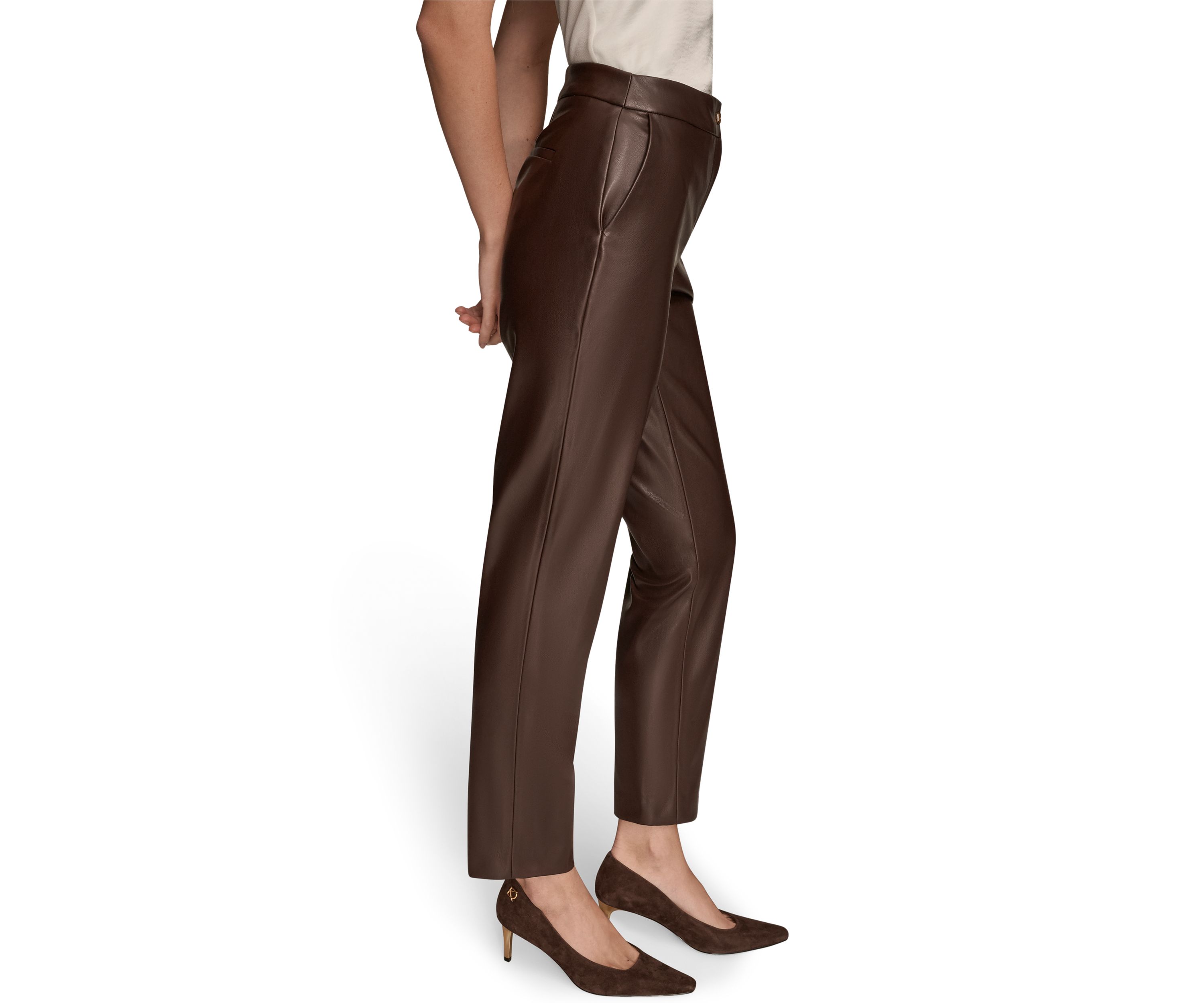 Womens Vegan Leather Slim Leg Ankle-Length Pants