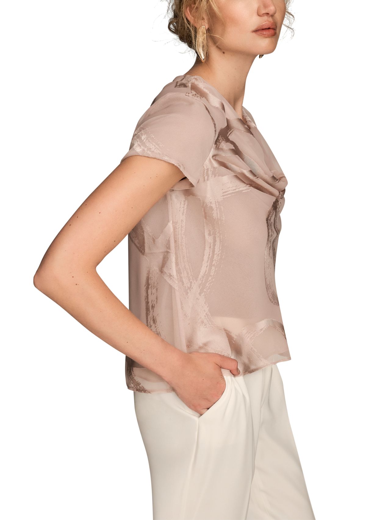 Womens Burnout Cap Sleeve Cowl Neck Top