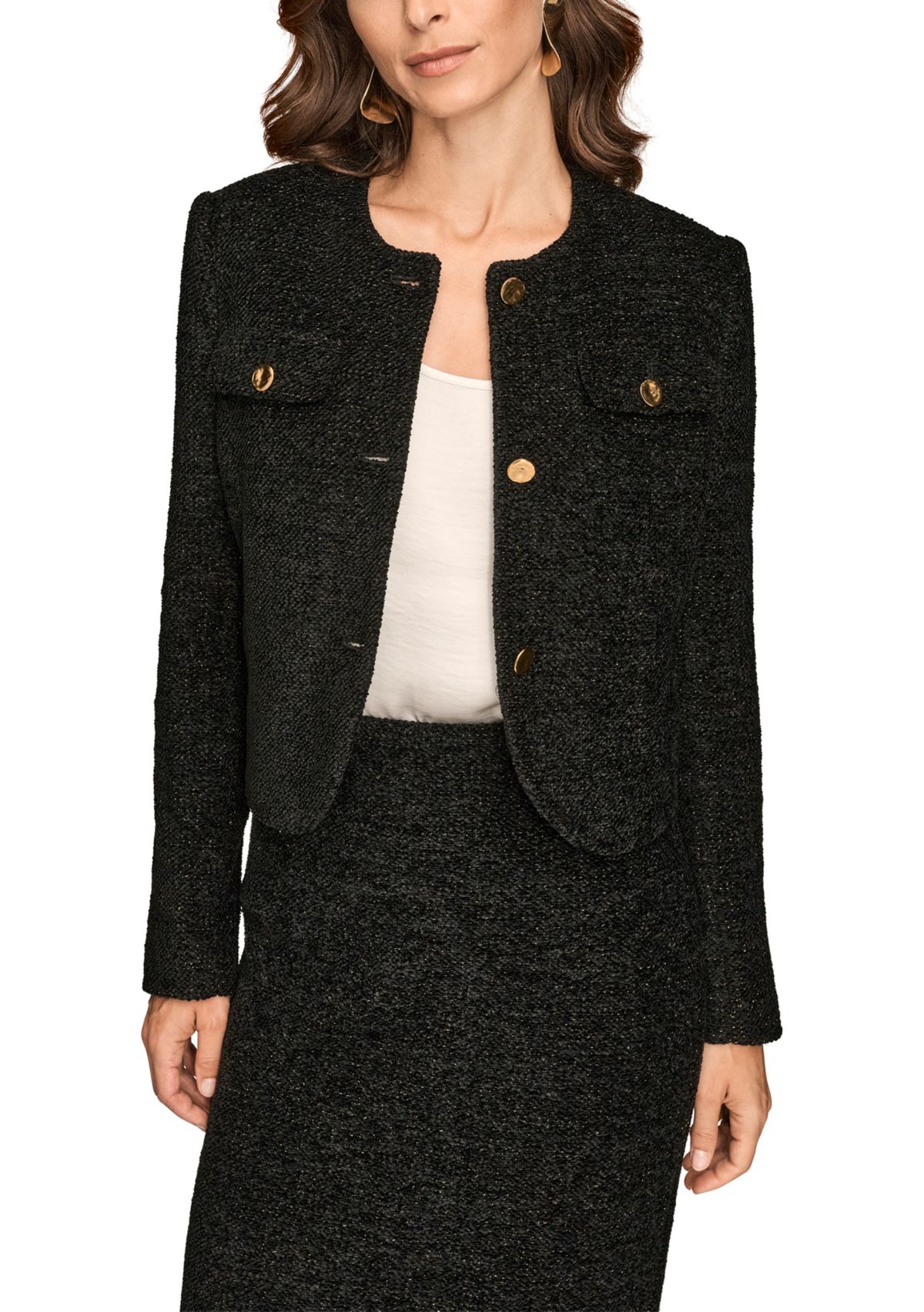 Womens Novelty Button-Front Cropped Jacket