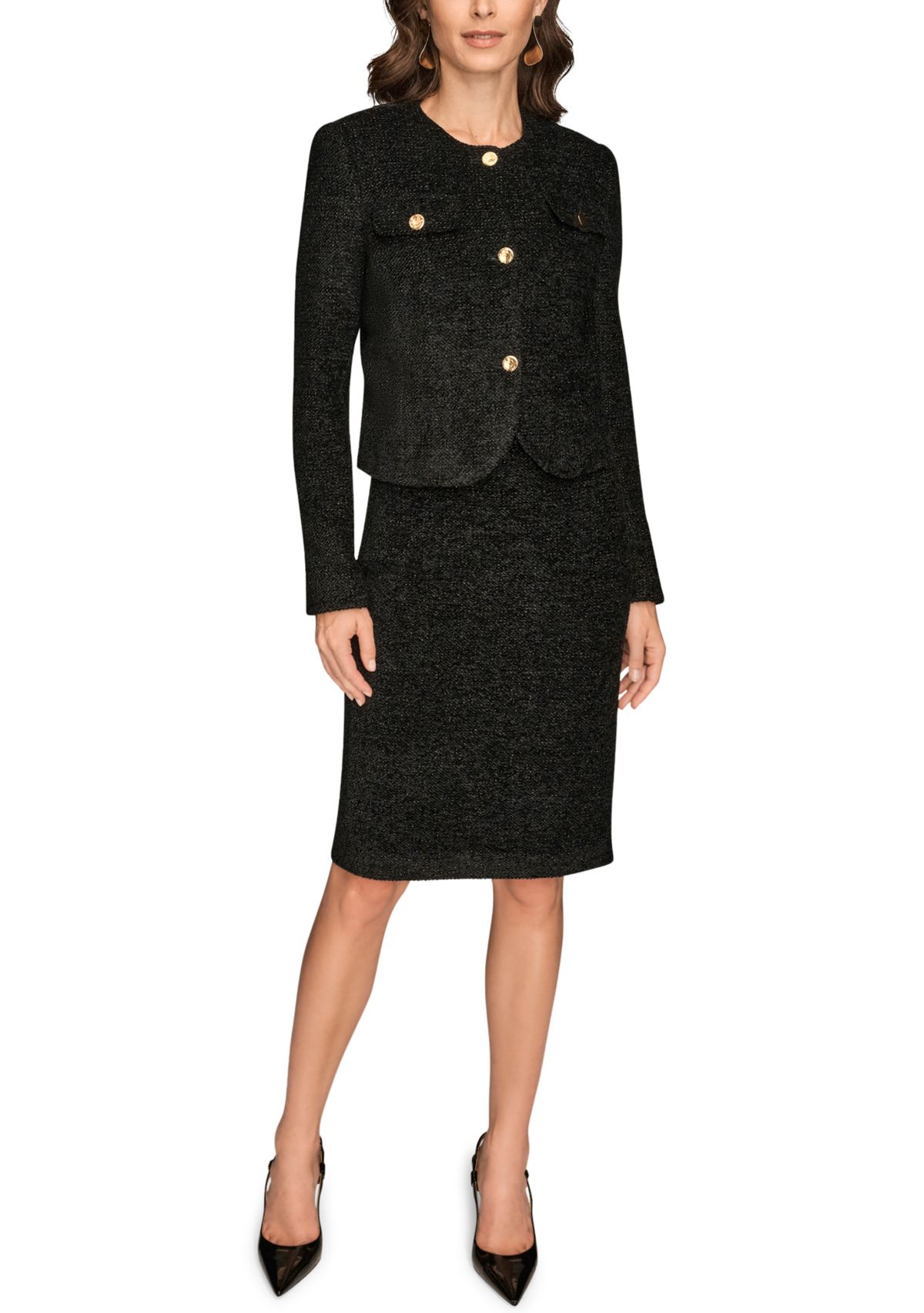 Womens Novelty Button-Front Cropped Jacket