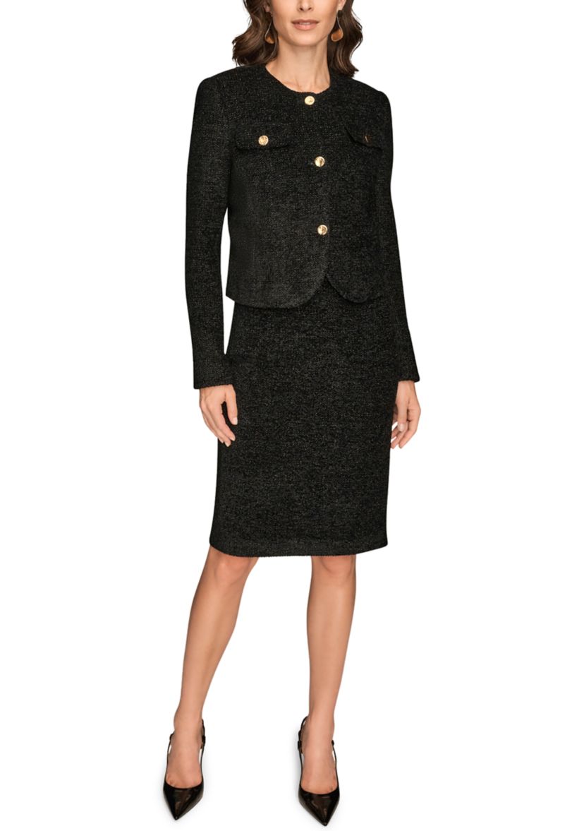 Womens Novelty Button-Front Cropped Jacket