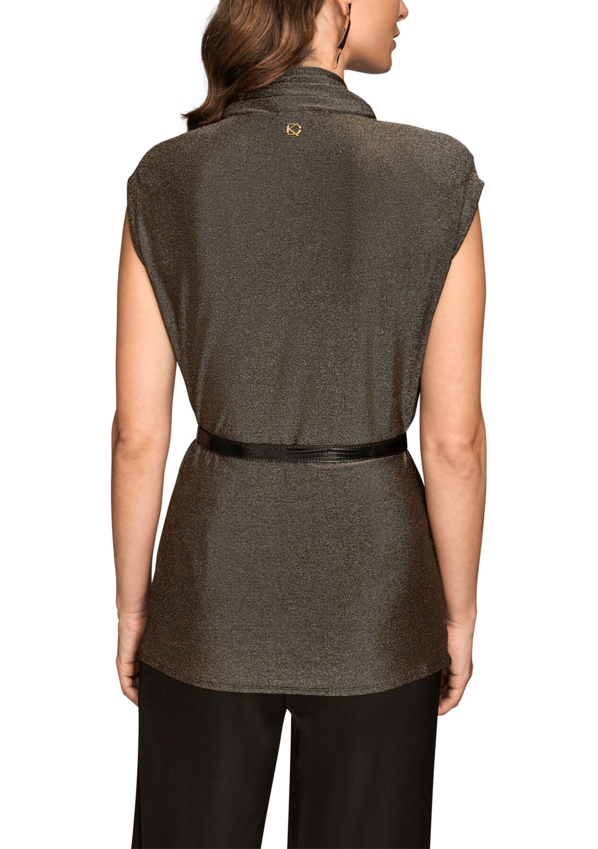 Womens Novelty Belted Mock Neck Top