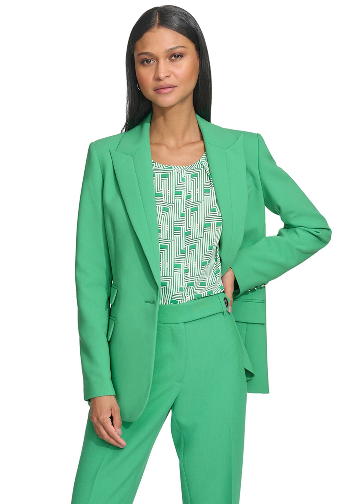 Womens Solid One Button Jacket