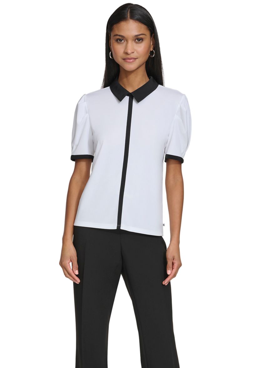 Womens Short Sleeve Color Blocked Top