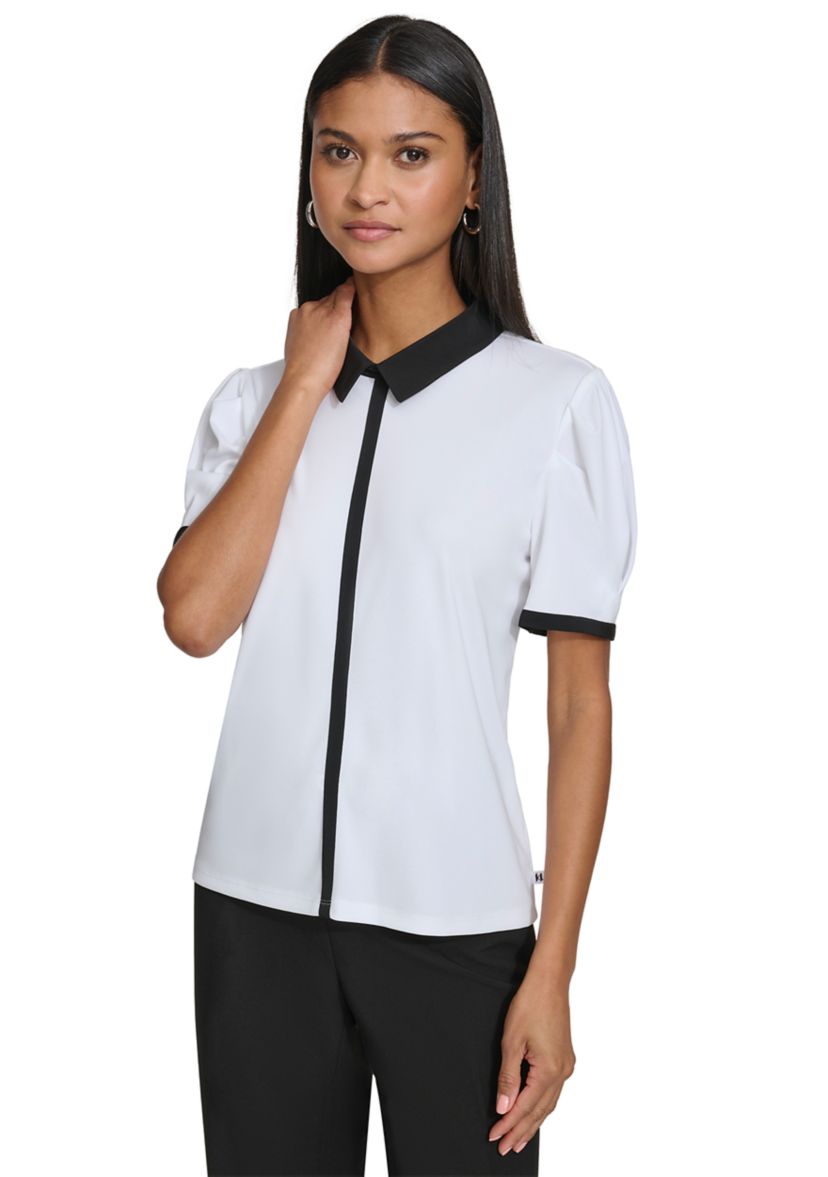 Womens Short Sleeve Color Blocked Top
