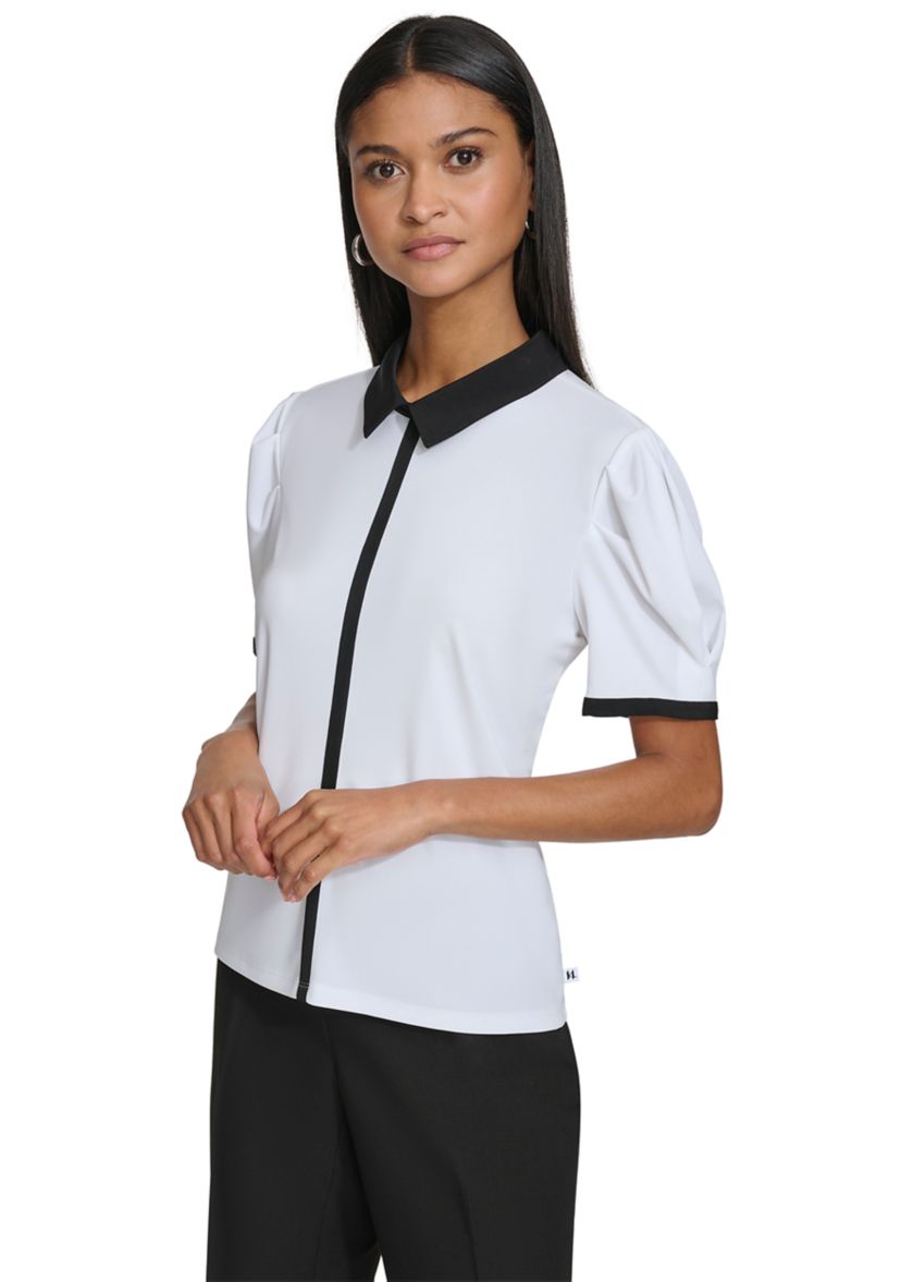 Womens Short Sleeve Color Blocked Top