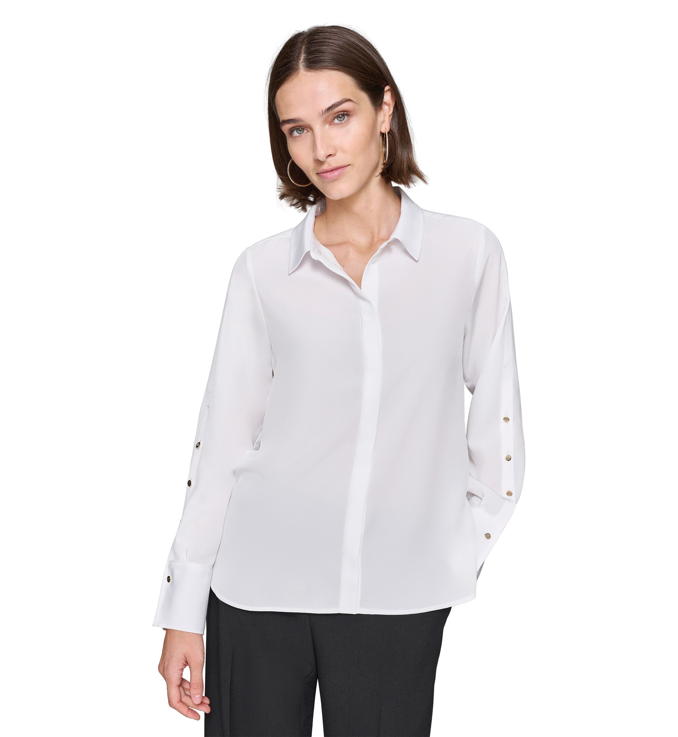 Womens Collared Button Down Blouse
