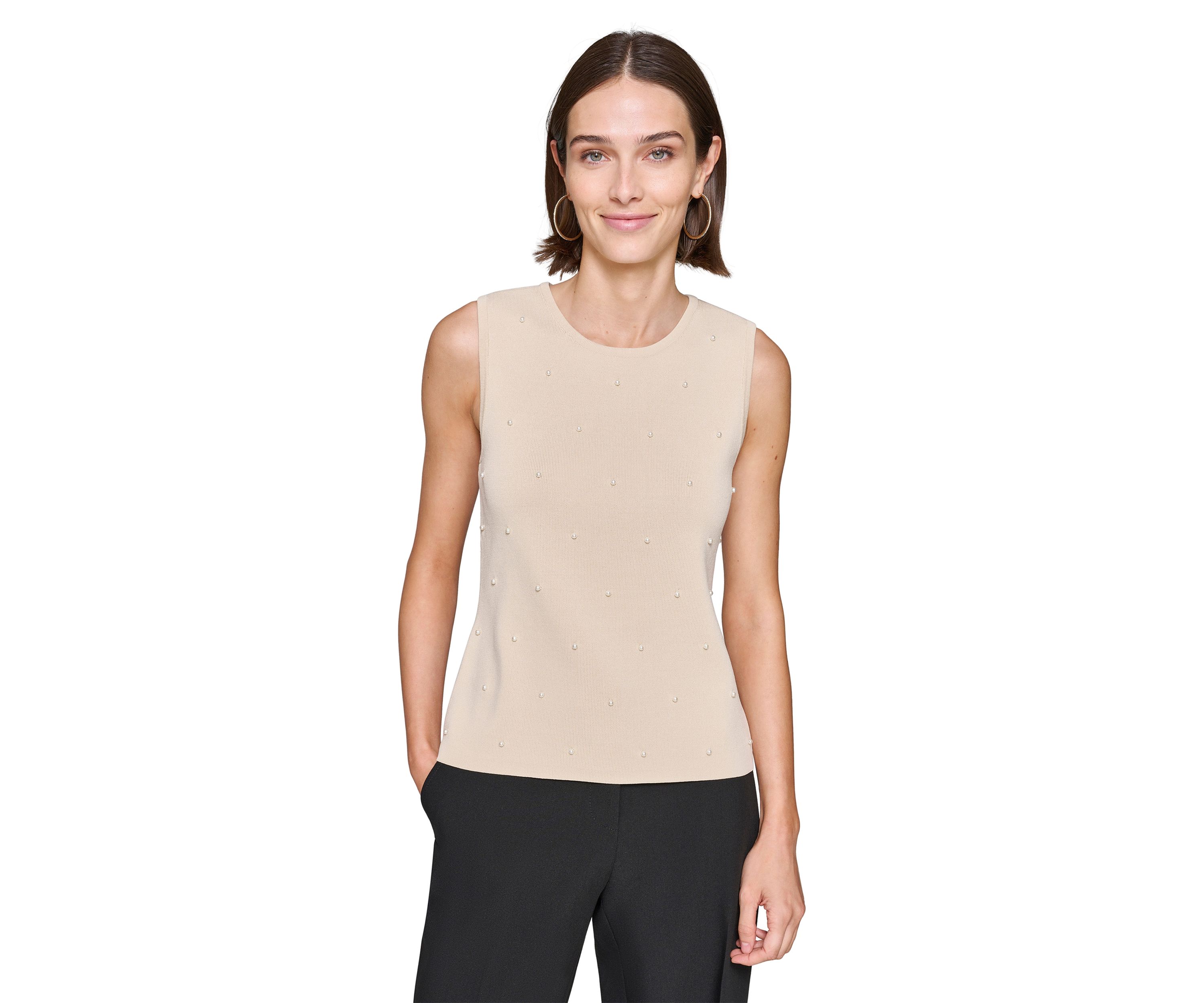 Womens Sleeveless Sweater with Pearls