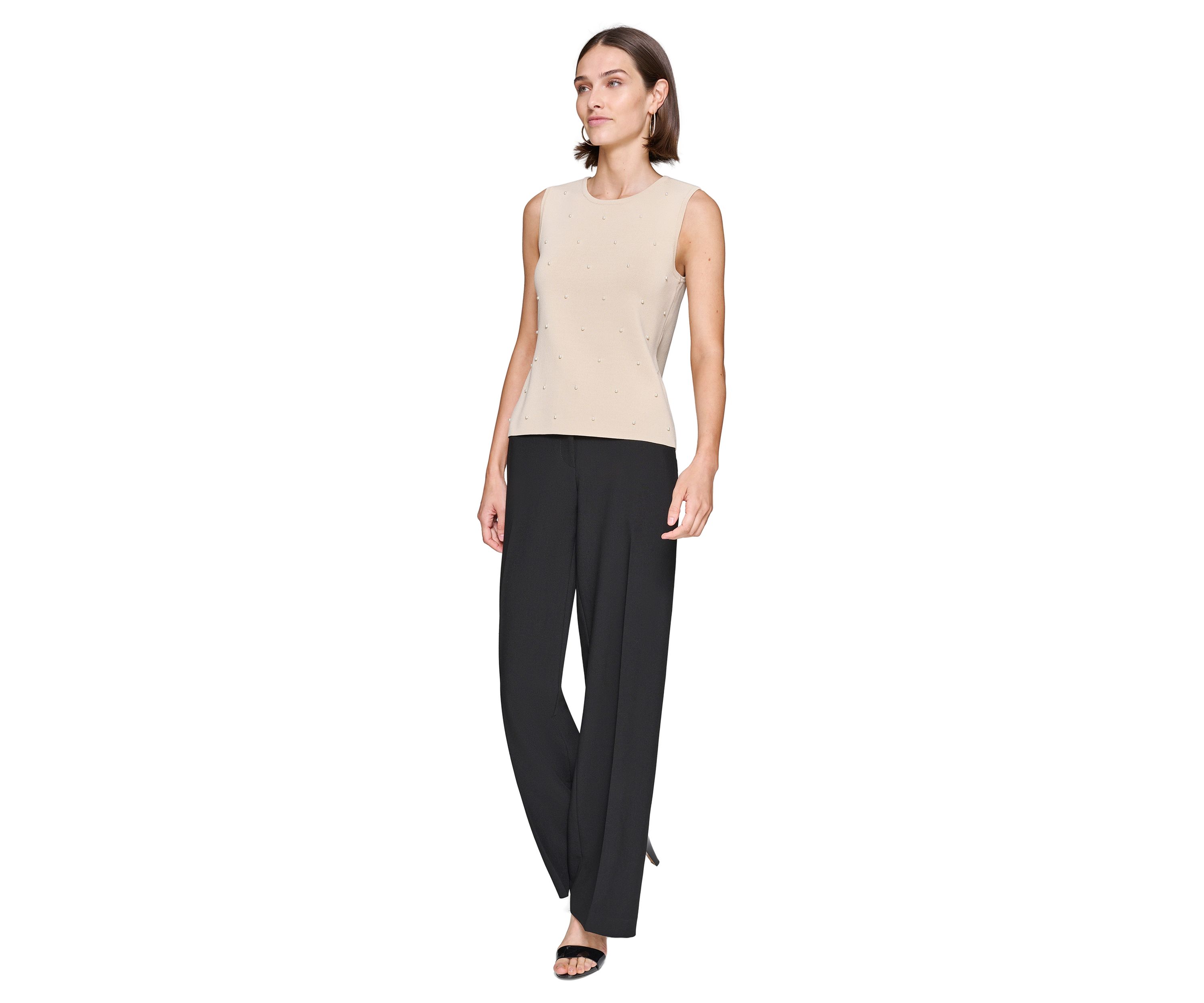 Womens Sleeveless Sweater with Pearls