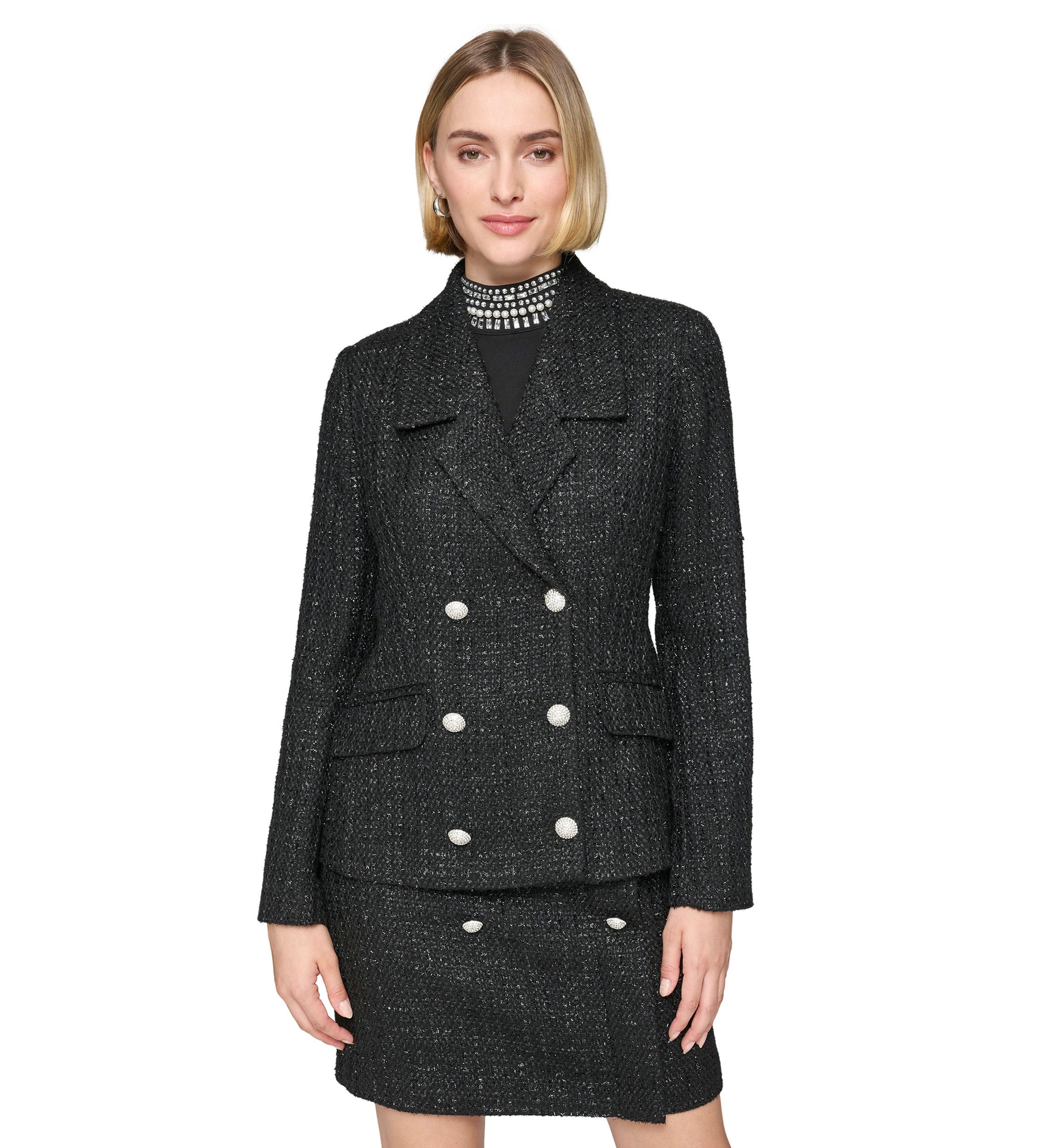 Womens Tweed Double Breasted Shimmer Jacket
