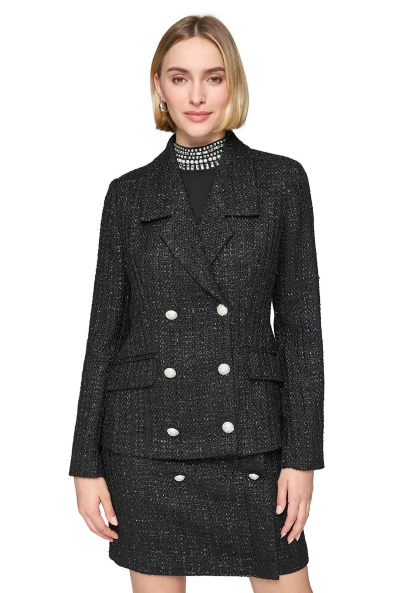 Womens Tweed Double Breasted Shimmer Jacket