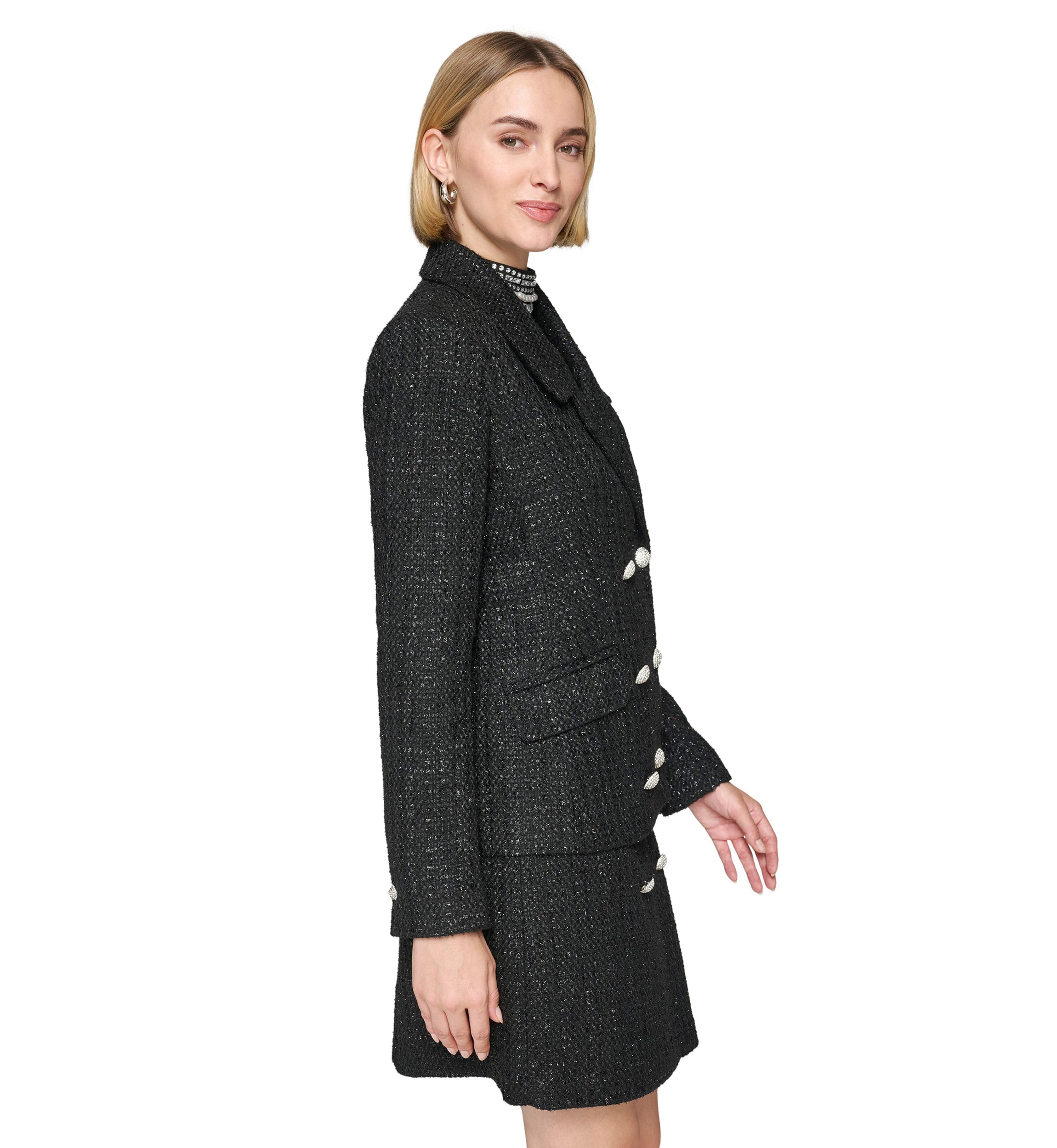 Womens Tweed Double Breasted Shimmer Jacket