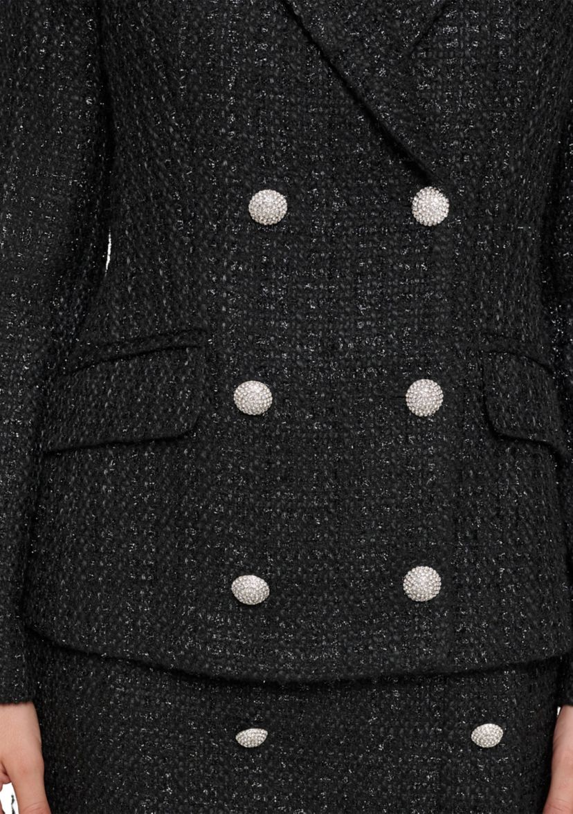 Womens Tweed Double Breasted Shimmer Jacket