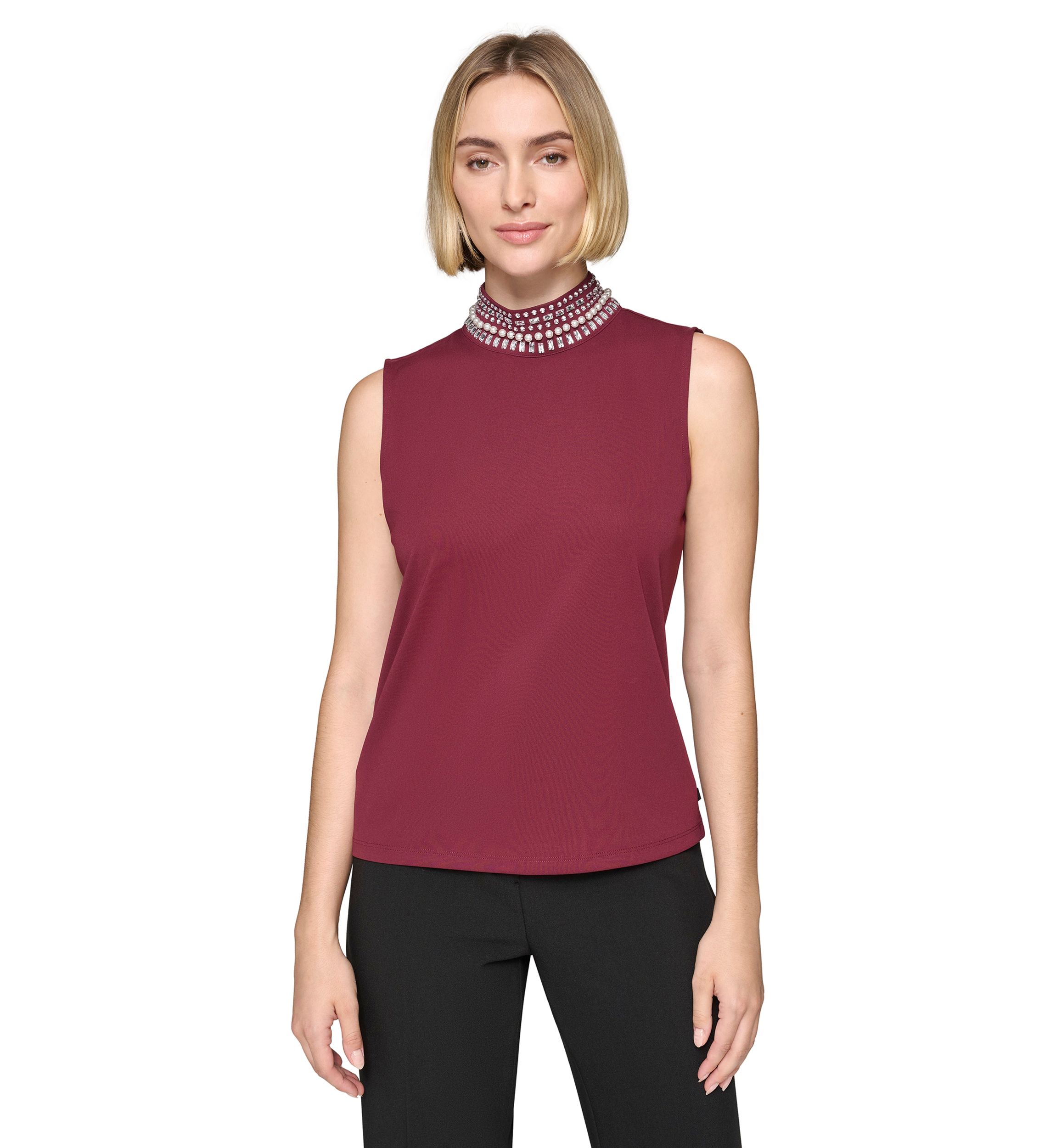 Womens Embellished Turtleneck Top