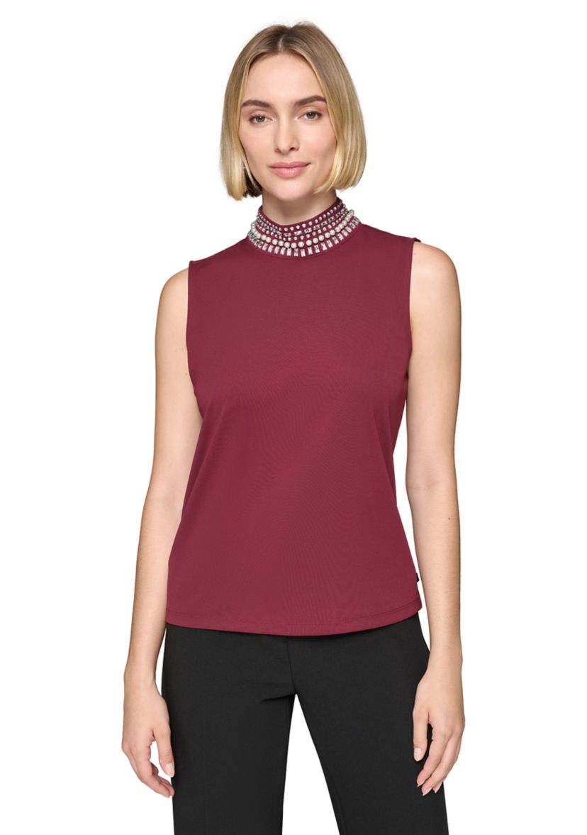 Womens Embellished Turtleneck Top