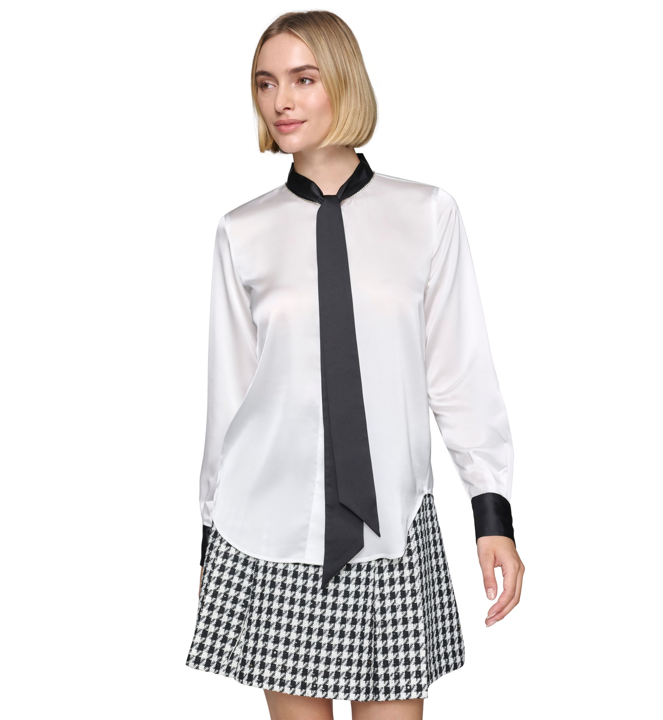 Womens Satin Tie Neck Blouse