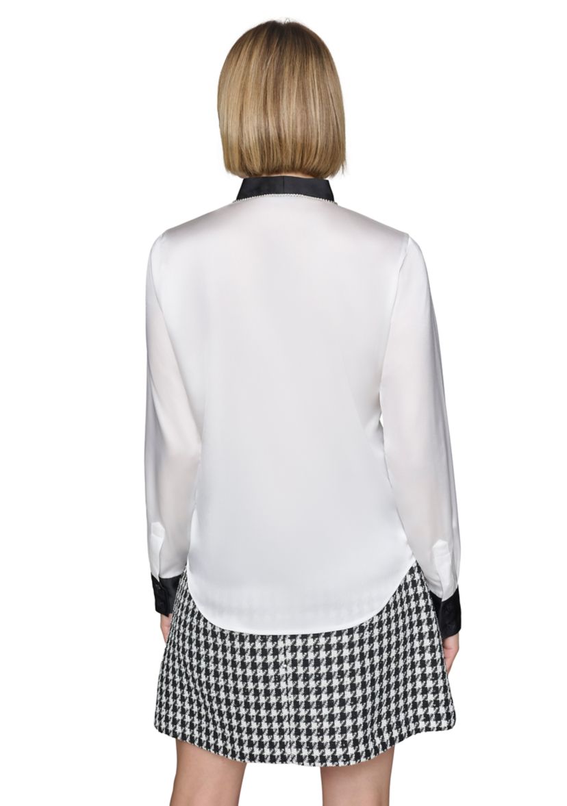 Womens Satin Tie Neck Blouse