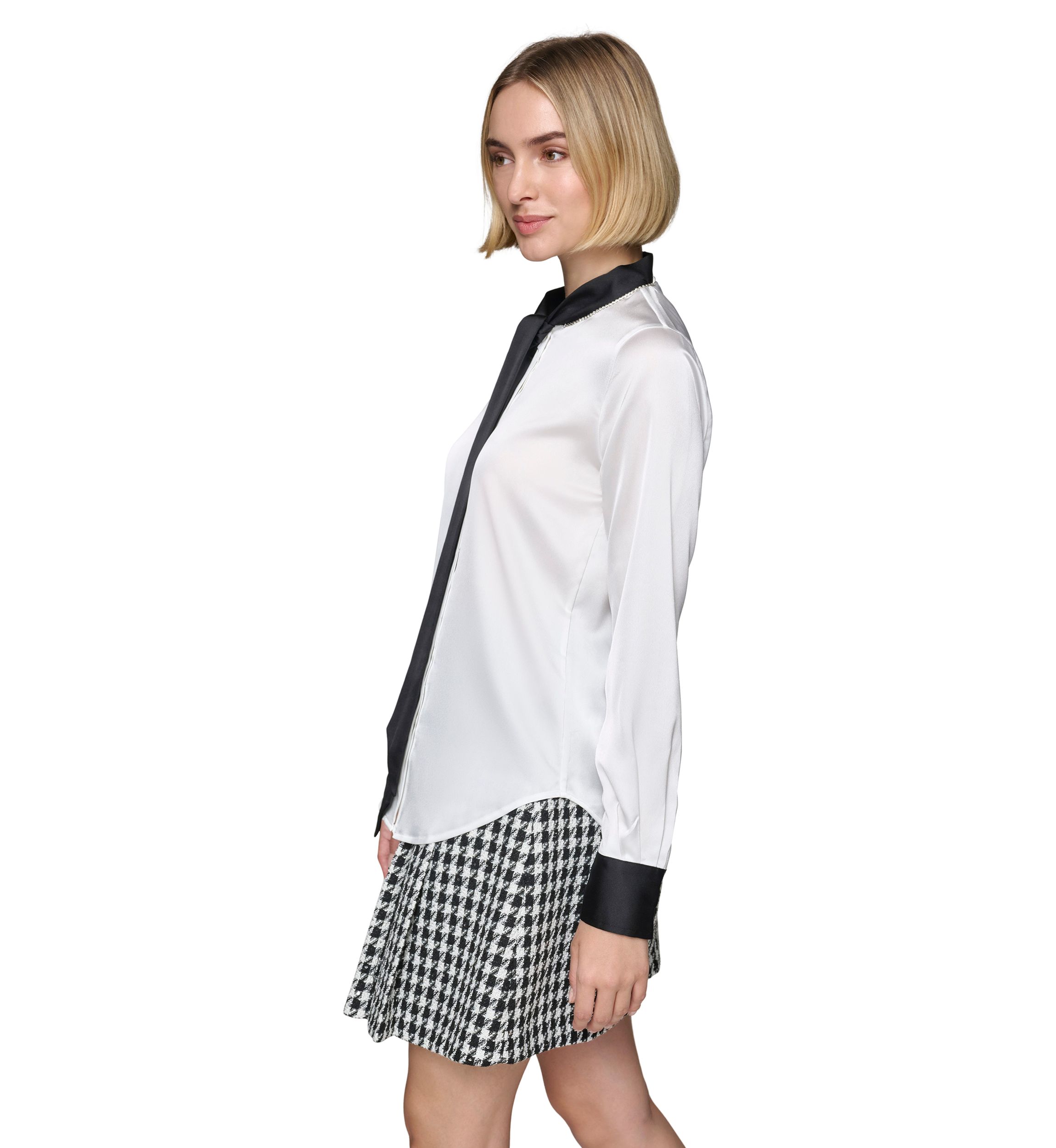 Womens Satin Tie Neck Blouse