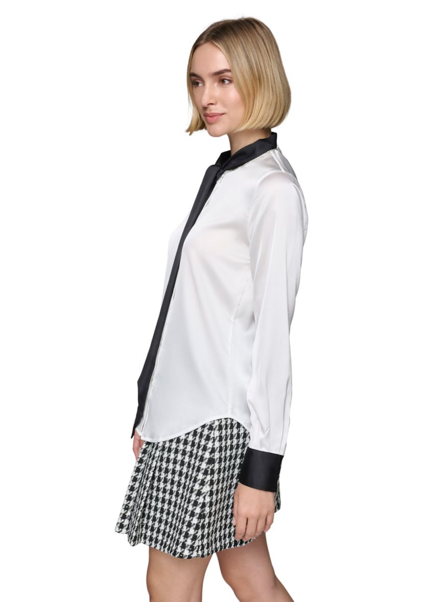 Womens Satin Tie Neck Blouse