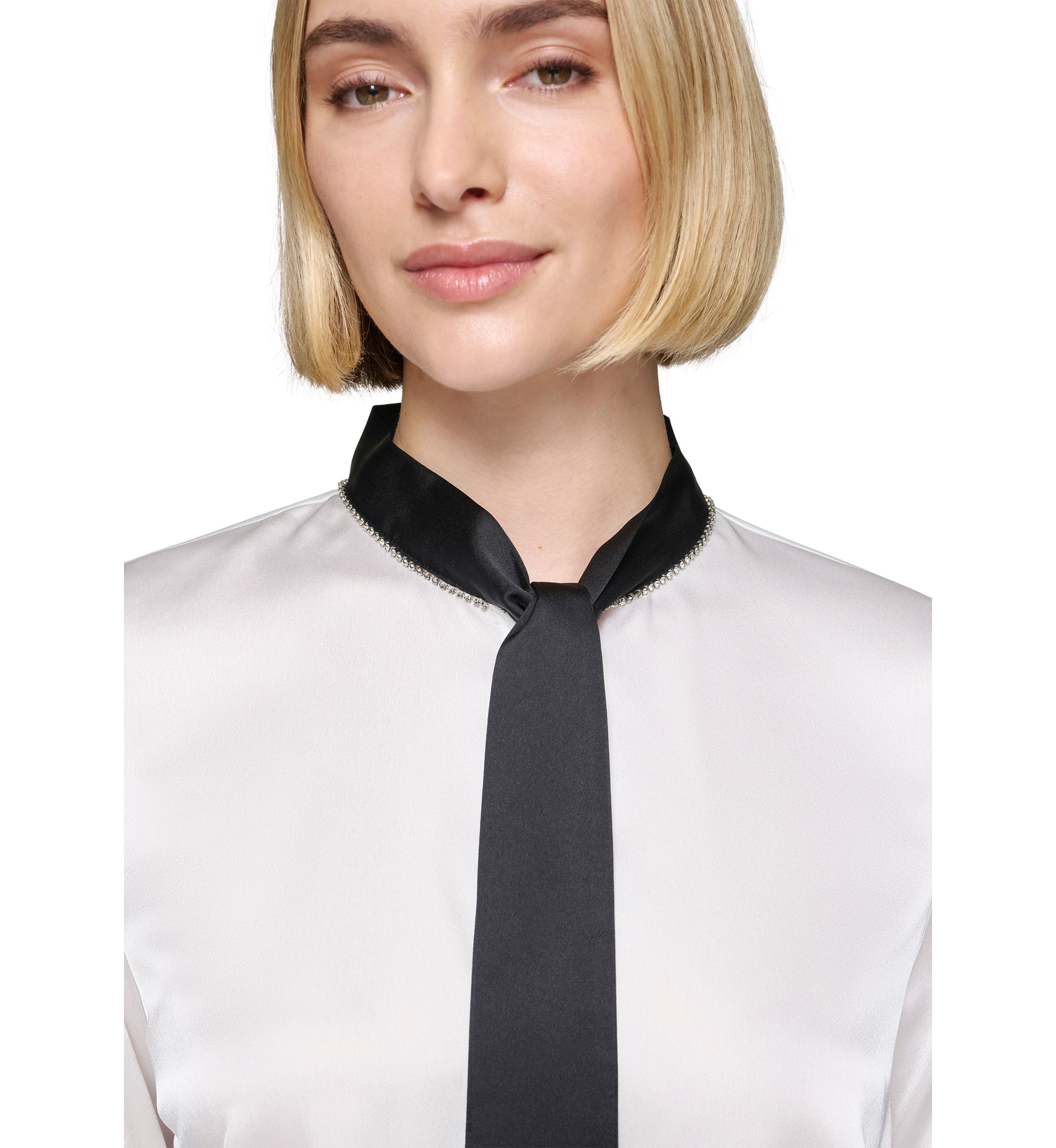 Womens Satin Tie Neck Blouse