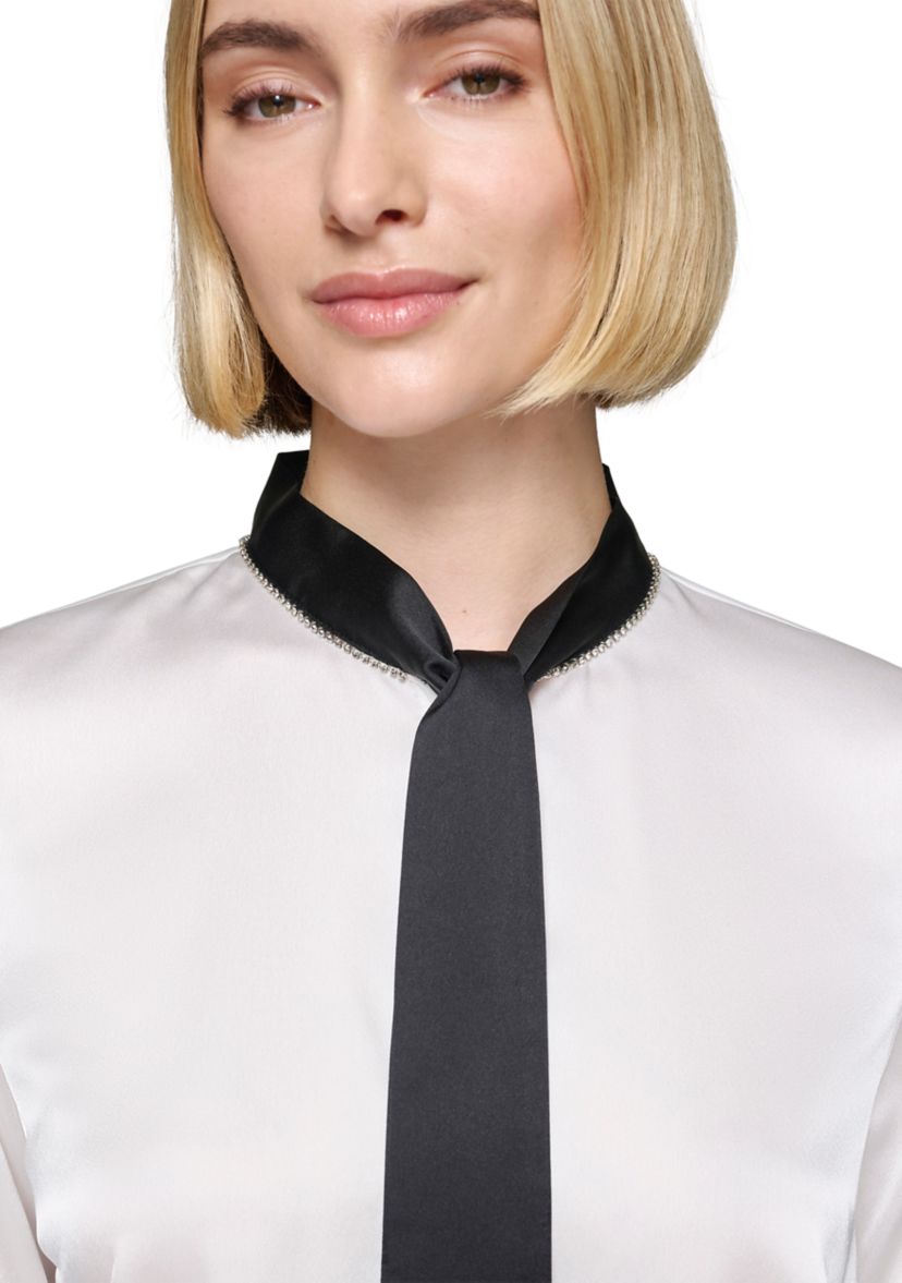 Womens Satin Tie Neck Blouse