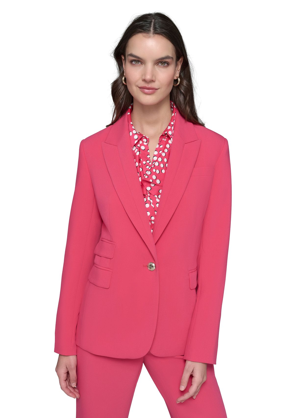 Womens One Button Jacket with Double Pocket Flaps