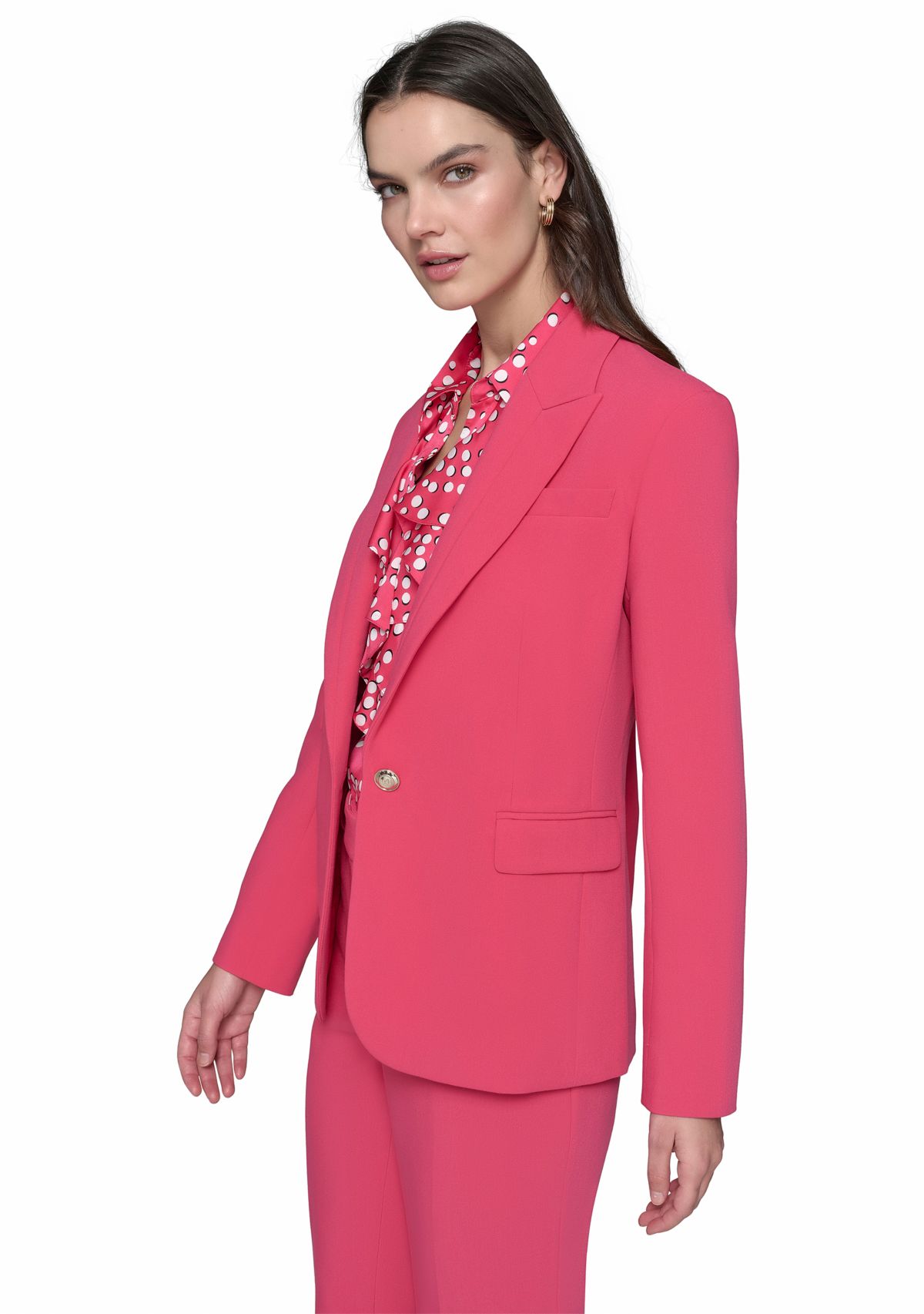 Womens One Button Jacket with Double Pocket Flaps