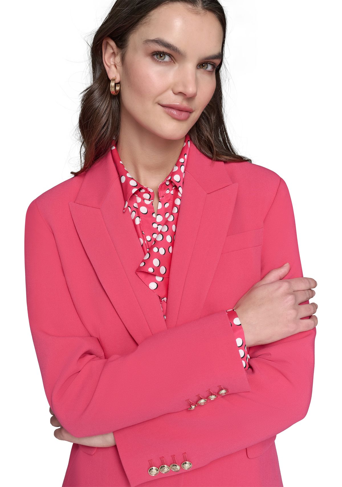 Womens One Button Jacket with Double Pocket Flaps