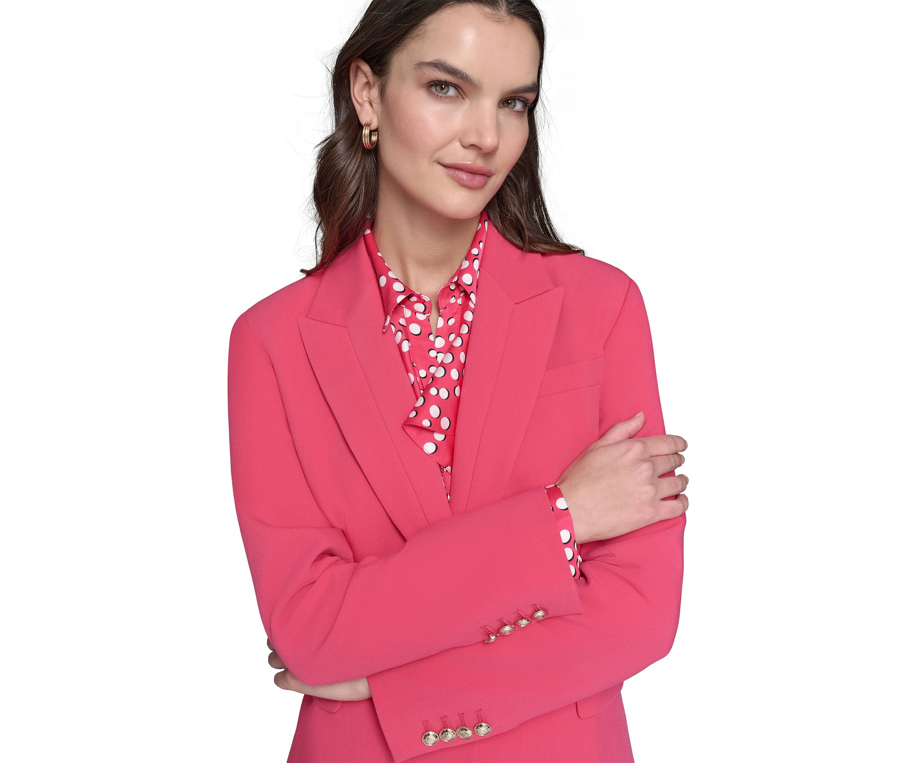 Womens One Button Jacket with Double Pocket Flaps