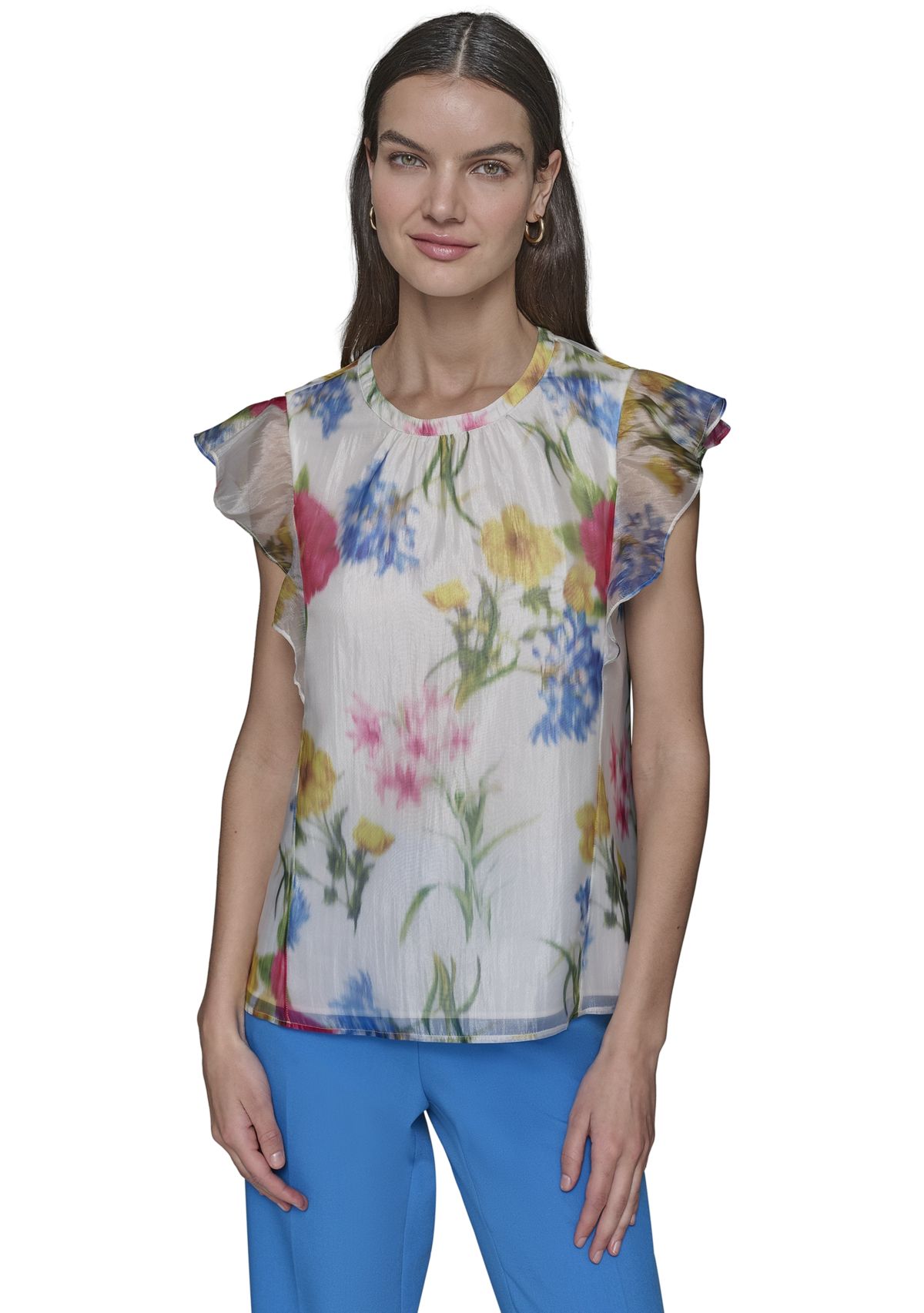 Womens Organza Floral Printed Blouse