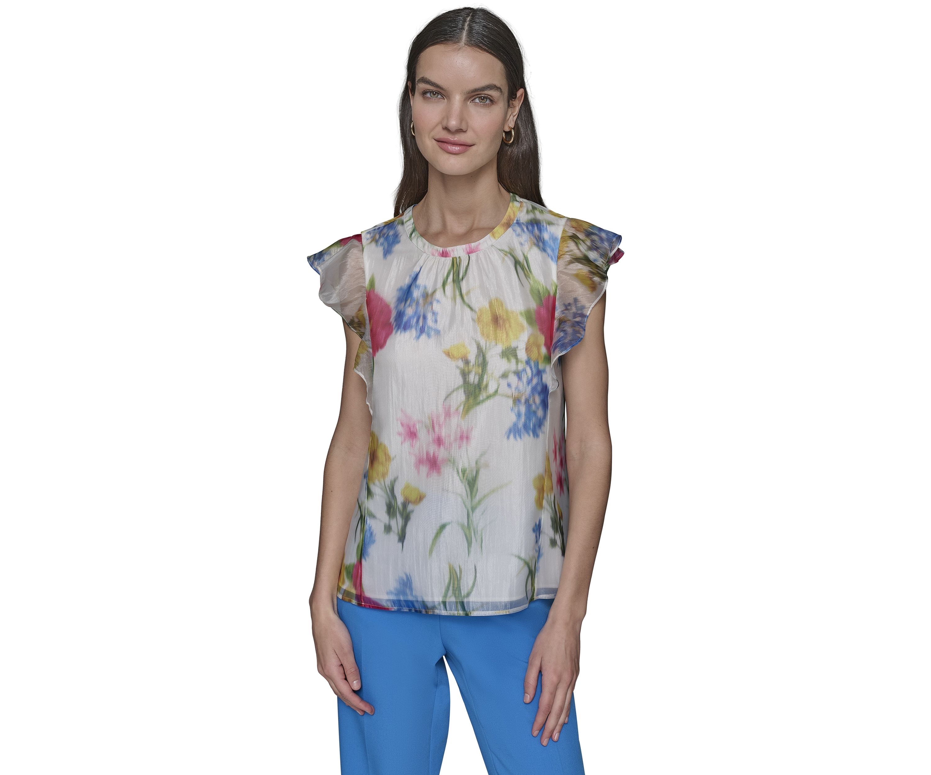 Womens Organza Floral Printed Blouse