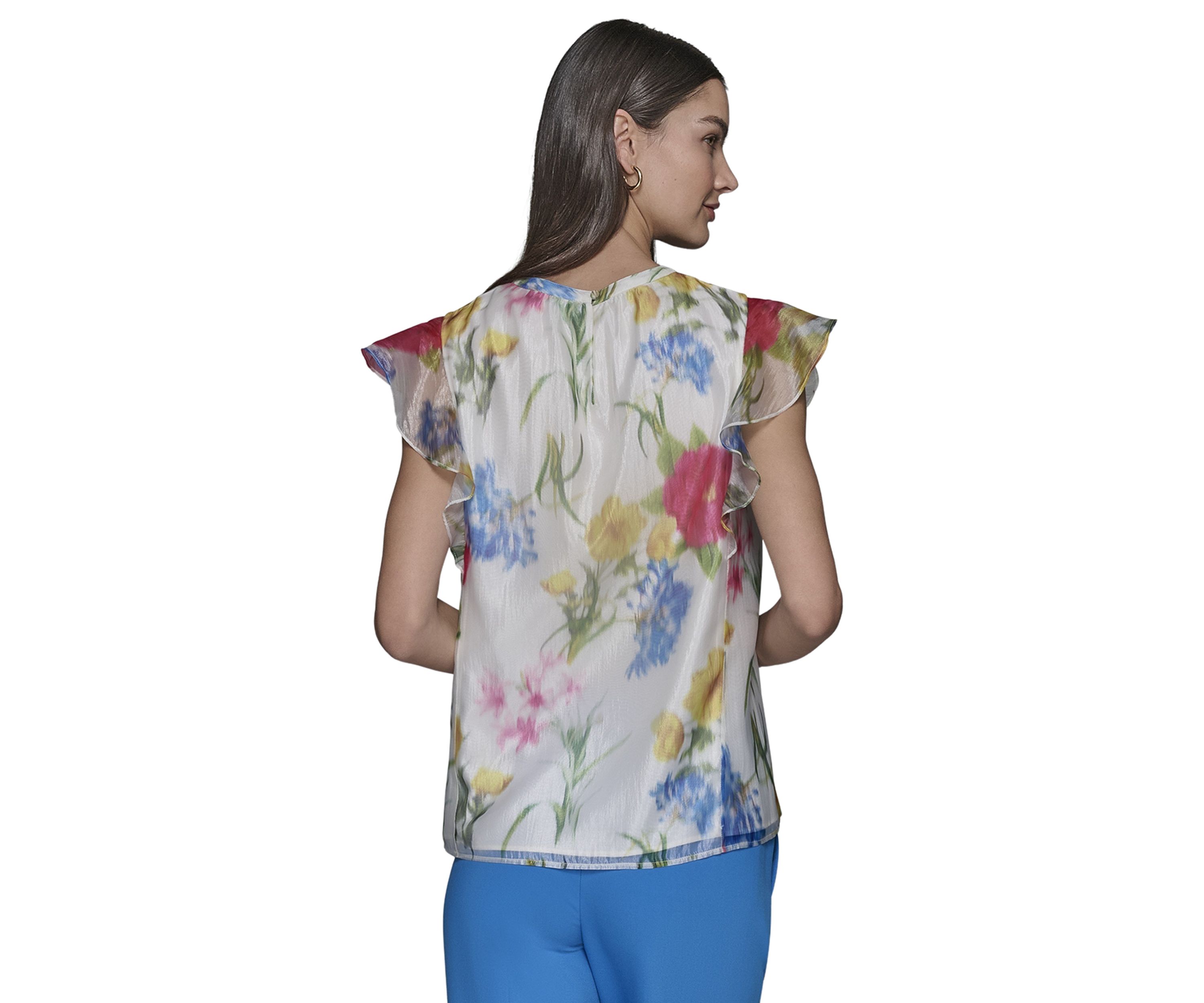 Womens Organza Floral Printed Blouse