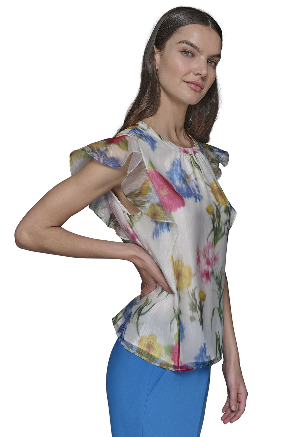 Womens Organza Floral Printed Blouse