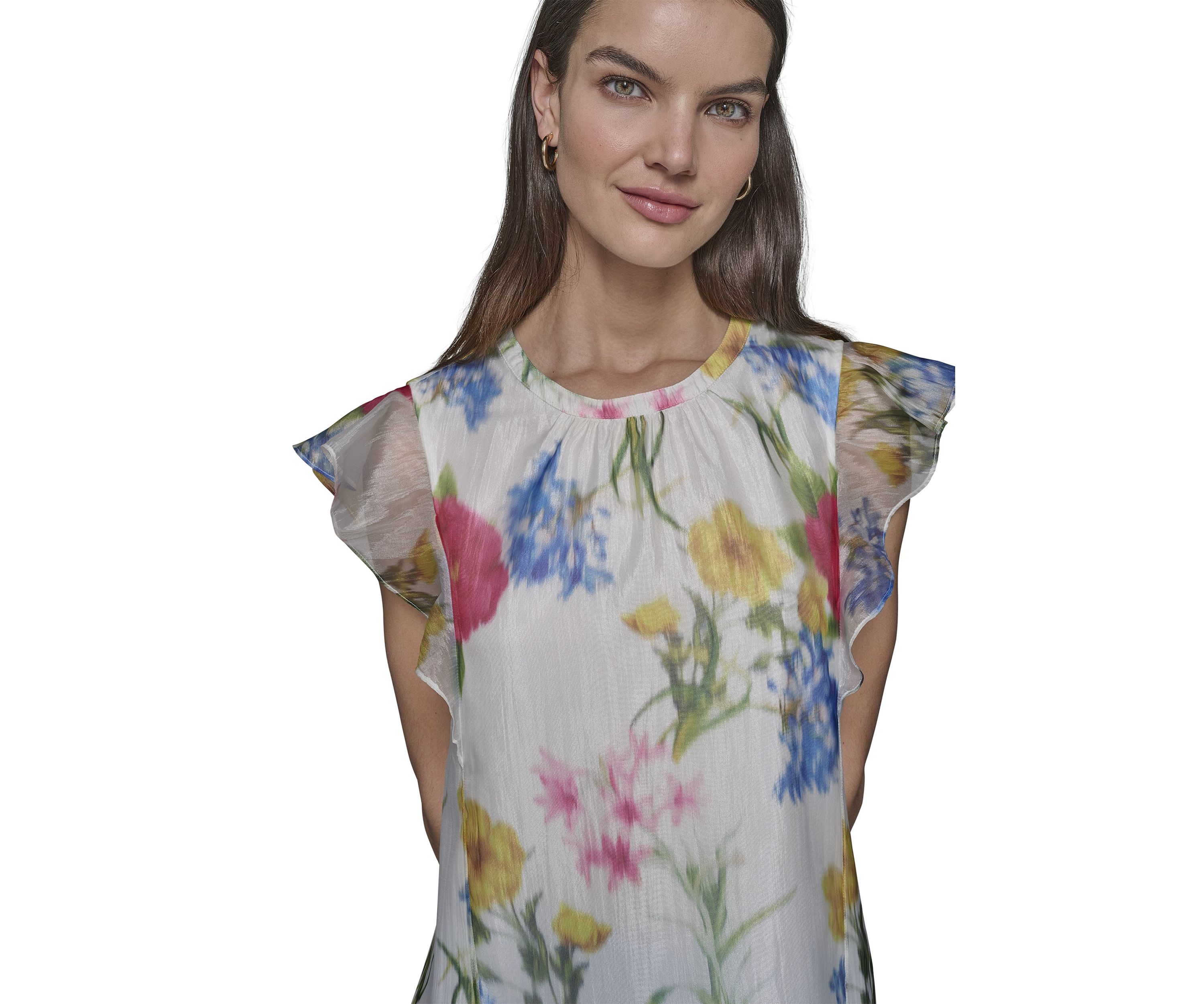 Womens Organza Floral Printed Blouse